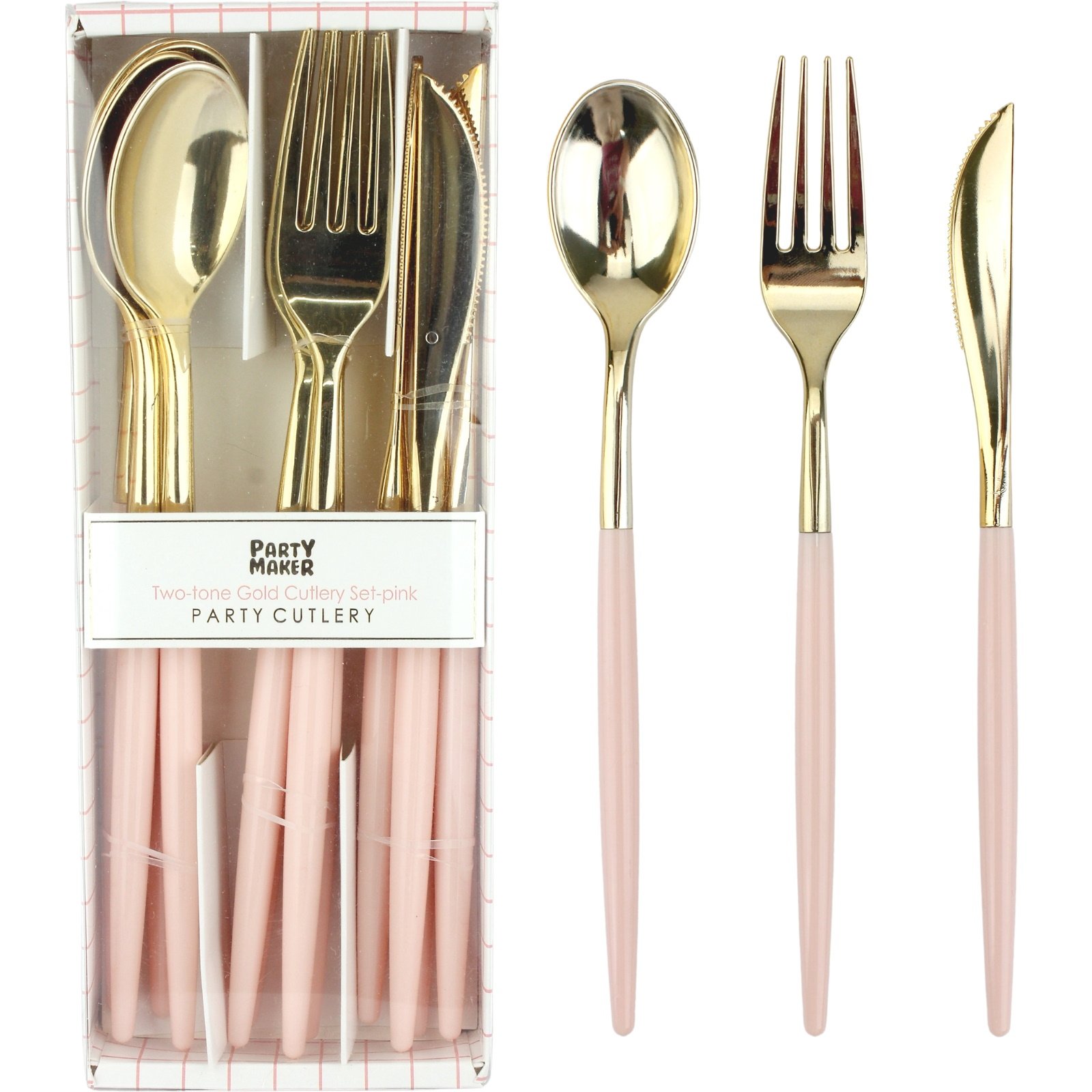 Two-Tone Gold & Light Pink Plastic Cutlery (Pack of 12)