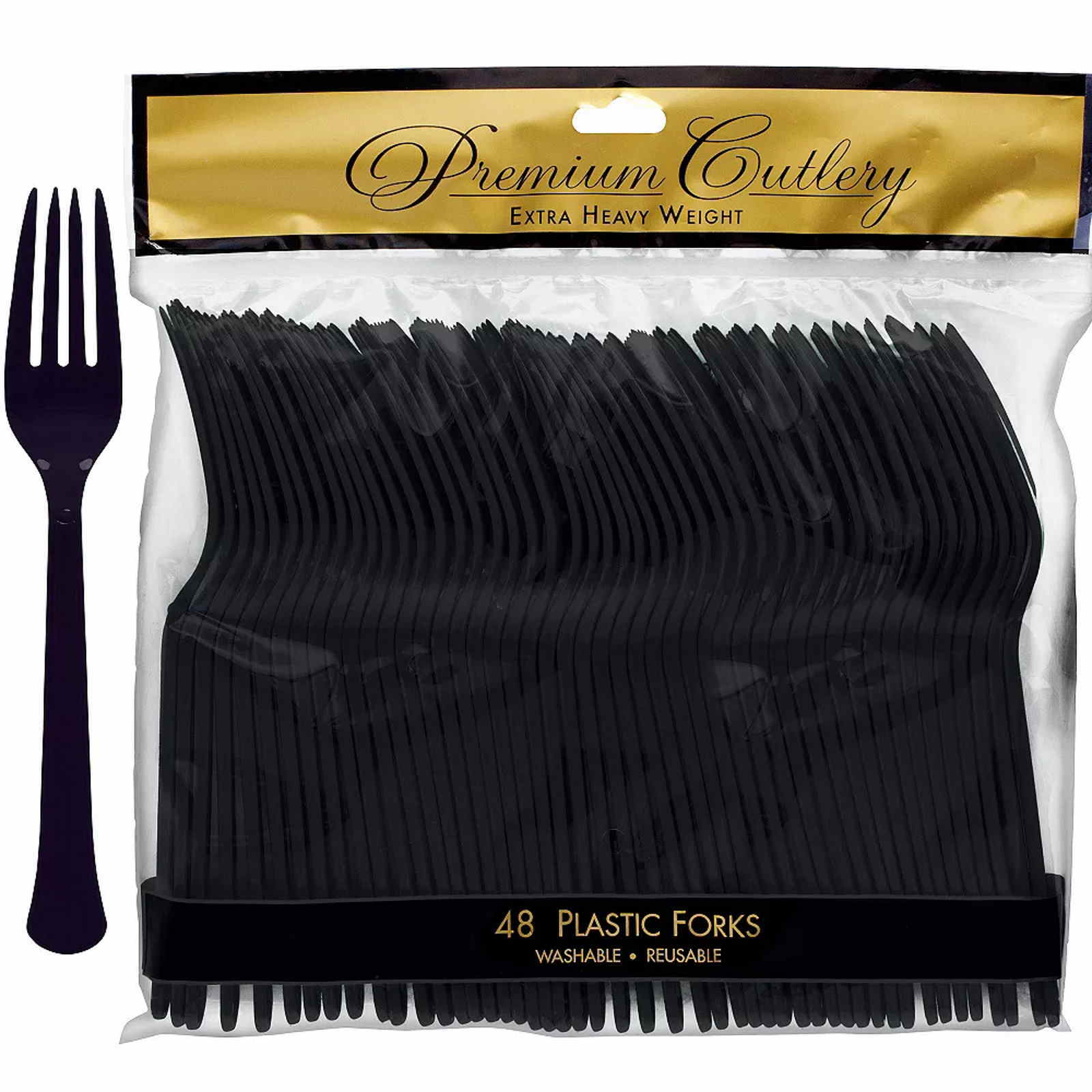 Black Premium Reusable Plastic Forks (Pack of 48)