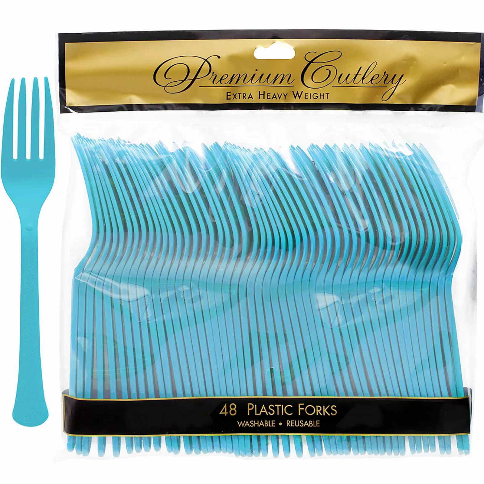 Caribbean Blue Reusable Premium Plastic Forks (Pack of 48)
