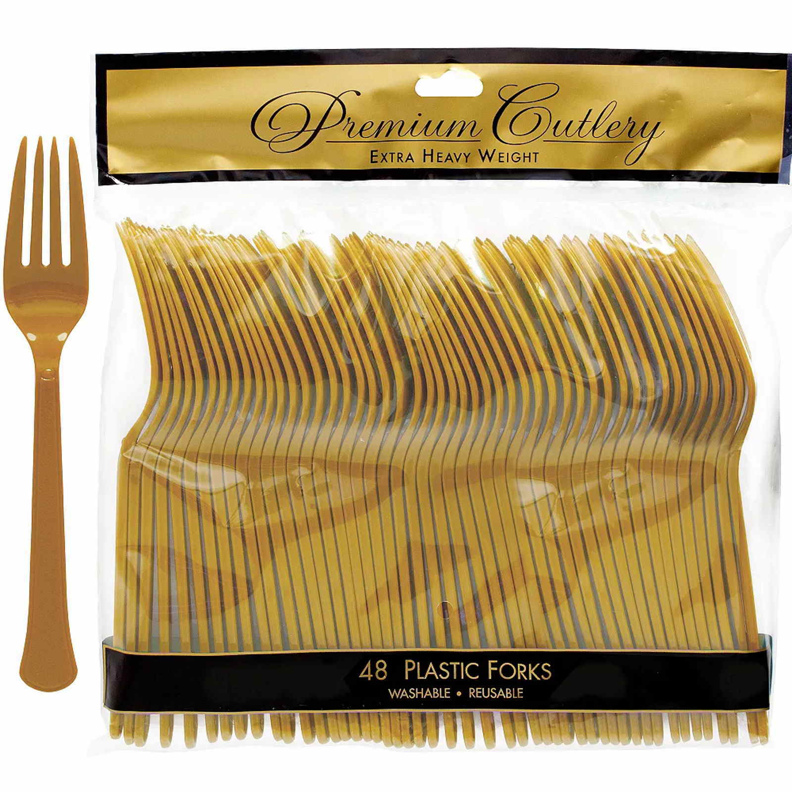 Gold Premium Reusable Plastic Forks (Pack of 48)
