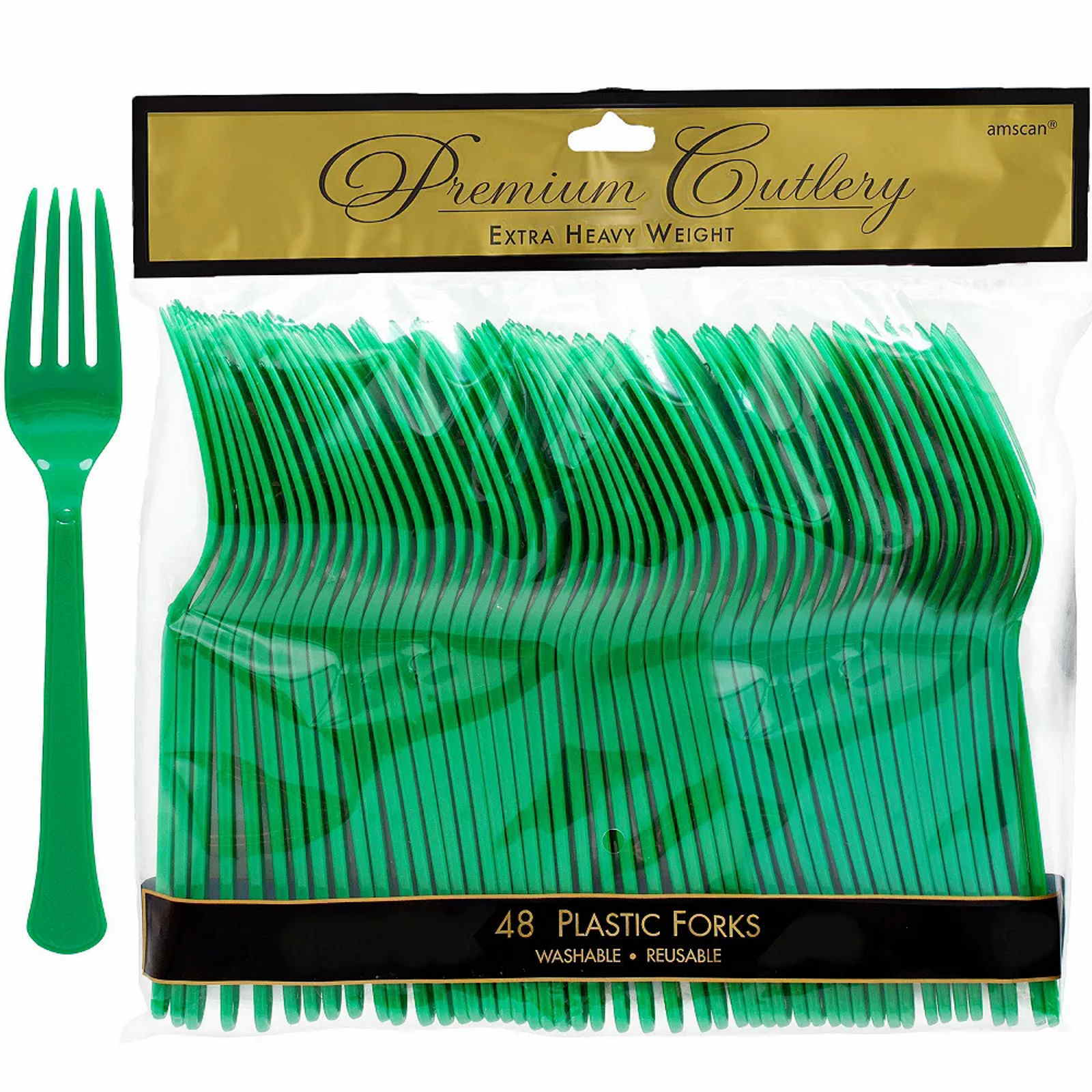 Green Premium Reusable Plastic Forks (Pack of 48)