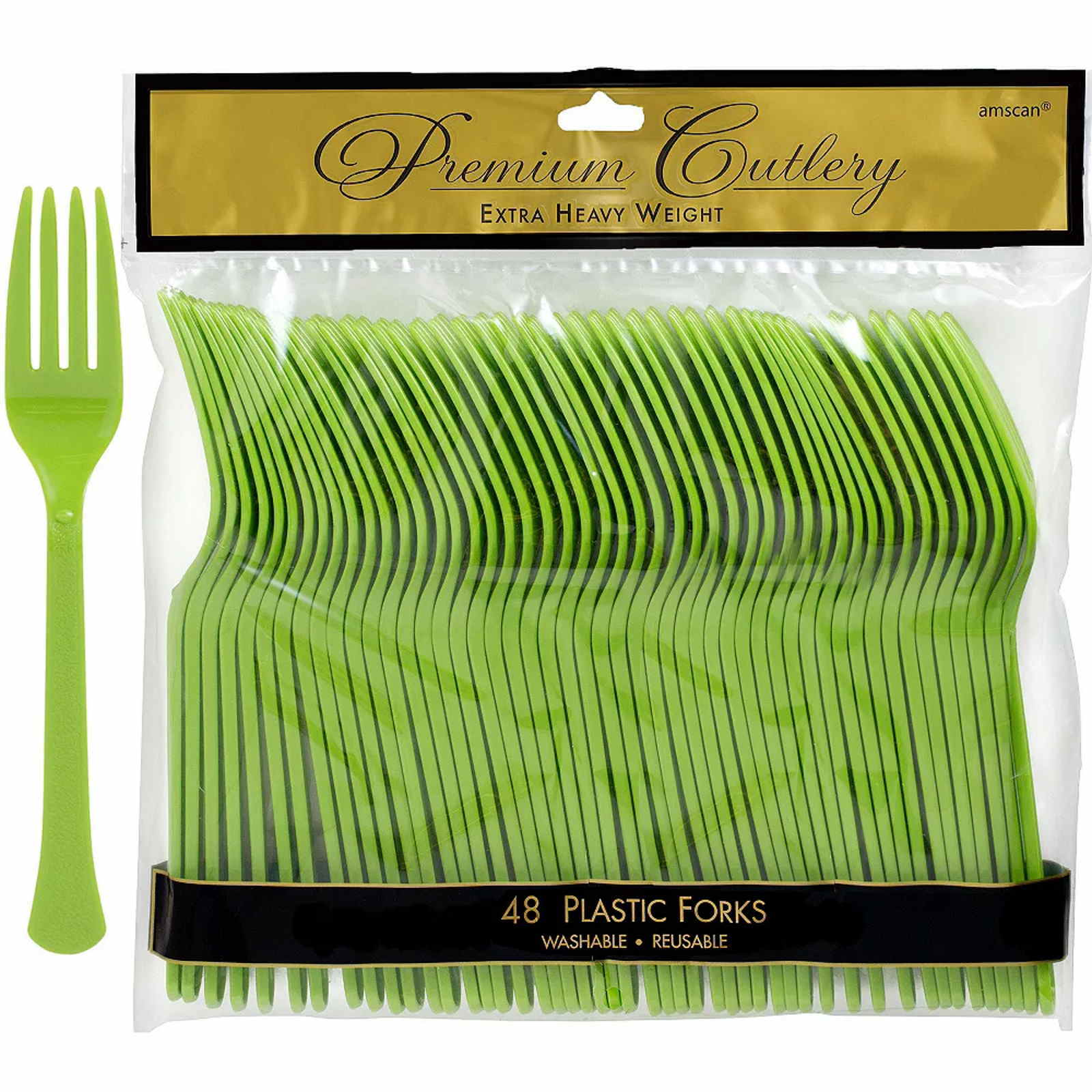 Lime Green Premium Reusable Plastic Forks (Pack of 48)