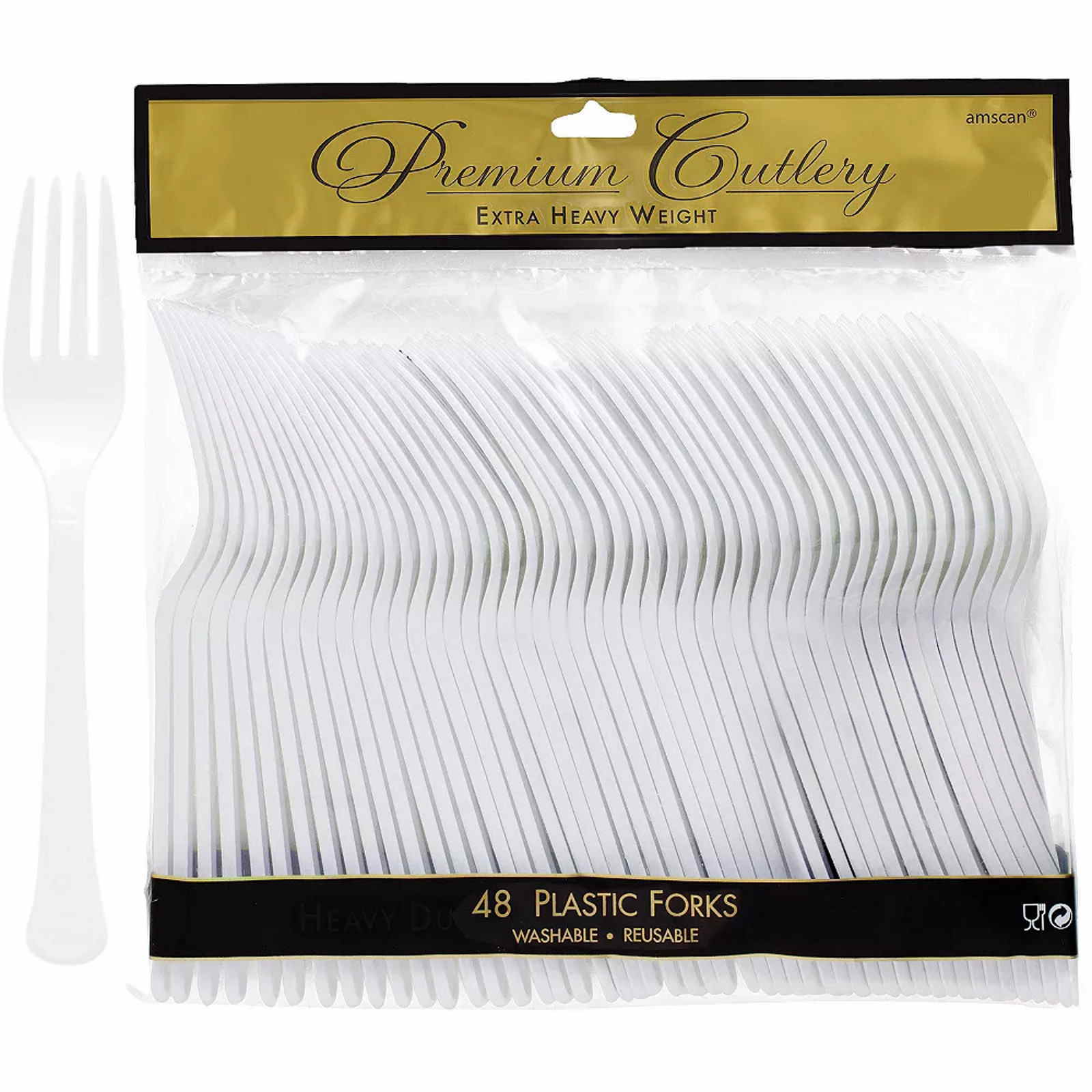 White Premium Reusable Plastic Forks (Pack of 48)