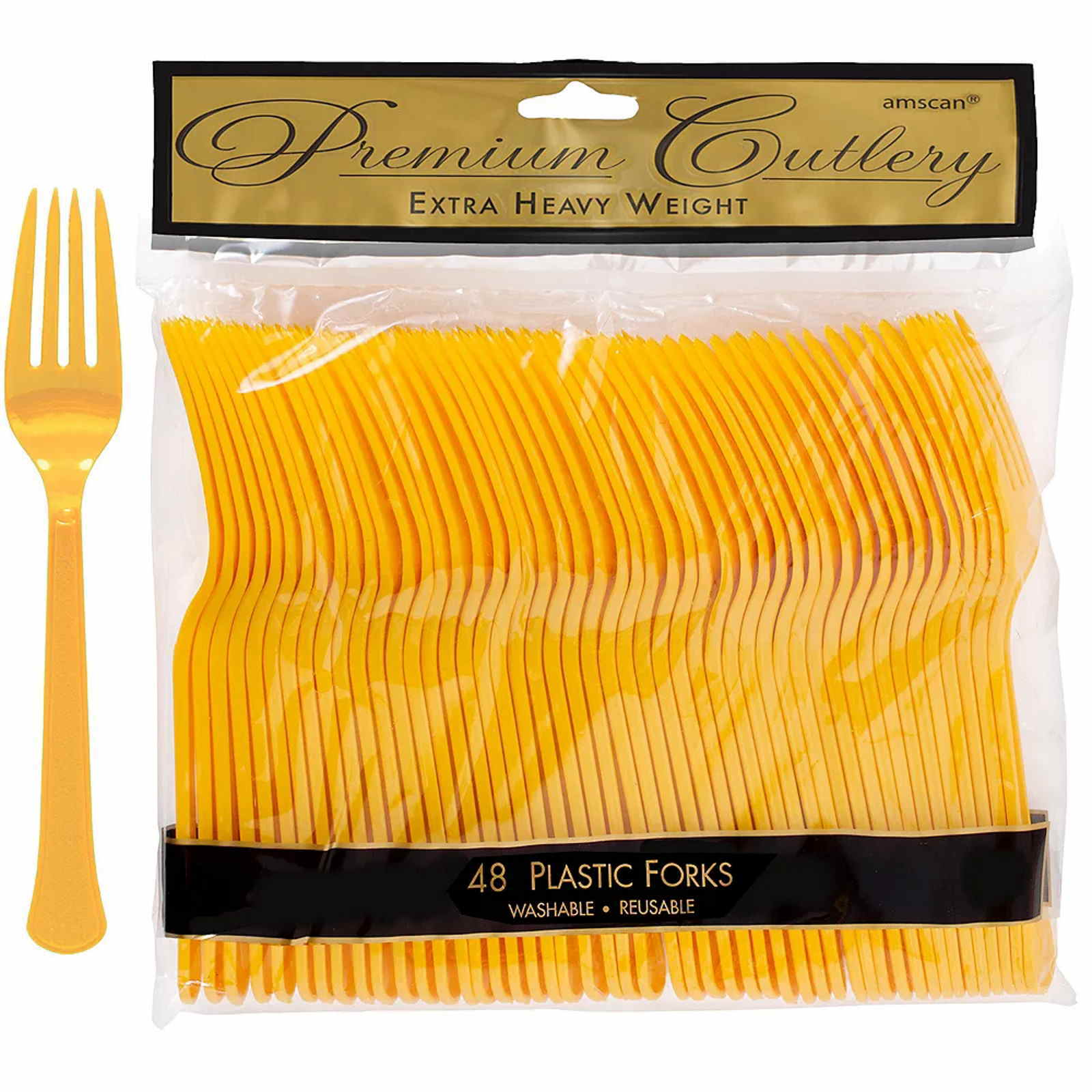 Yellow Premium Reusable Plastic Forks (Pack of 48)