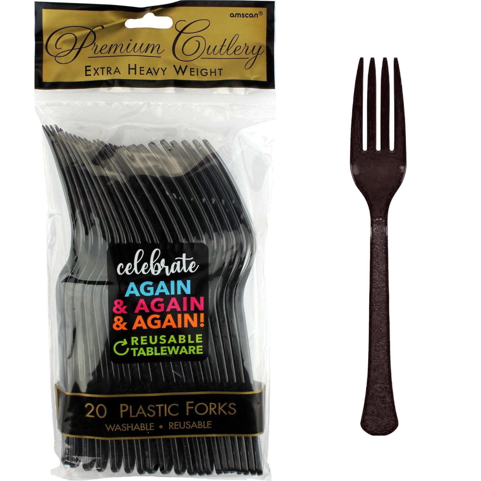 Black Reusable Plastic Forks (Pack of 20)
