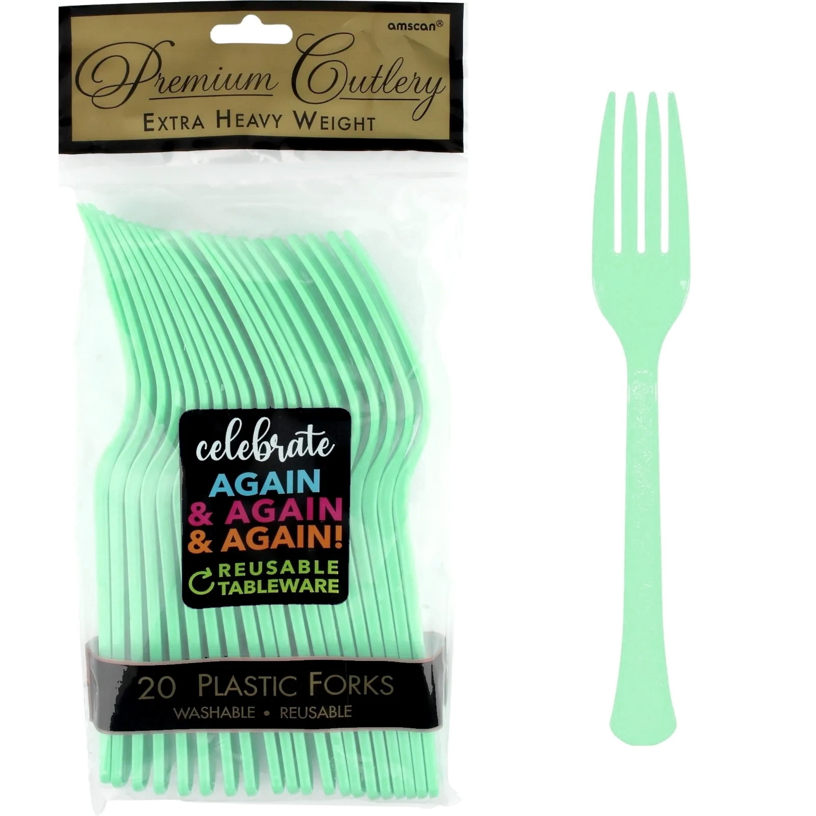 Mint Green Reusable Plastic Forks (Pack of 20) Mint Green Coloured