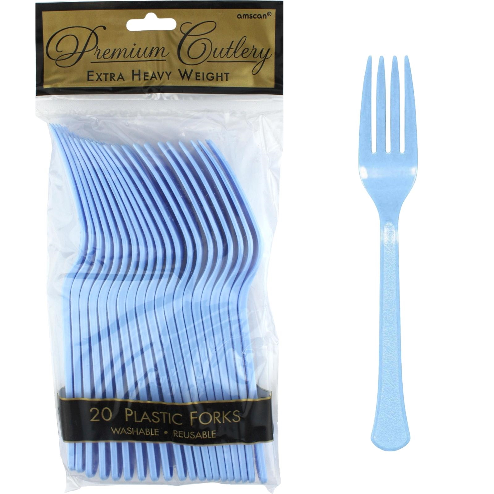 Pastel Blue Reusable Plastic Forks (Pack of 20)