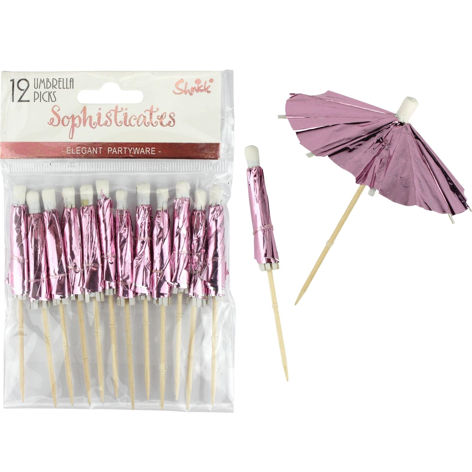 Pink Rose Gold Foil Cocktail Umbrella Picks (Pack of 12)