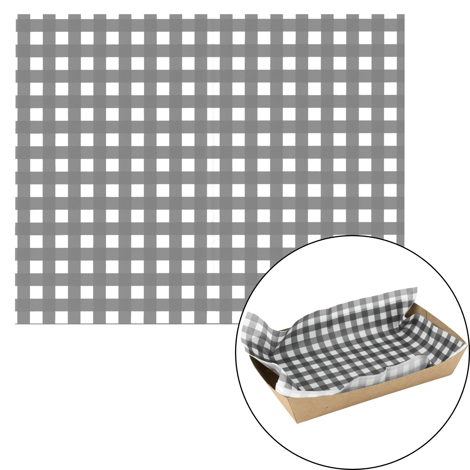 Black Gingham Grease Proof Paper Plate / Tray Liners (8 Sheets)