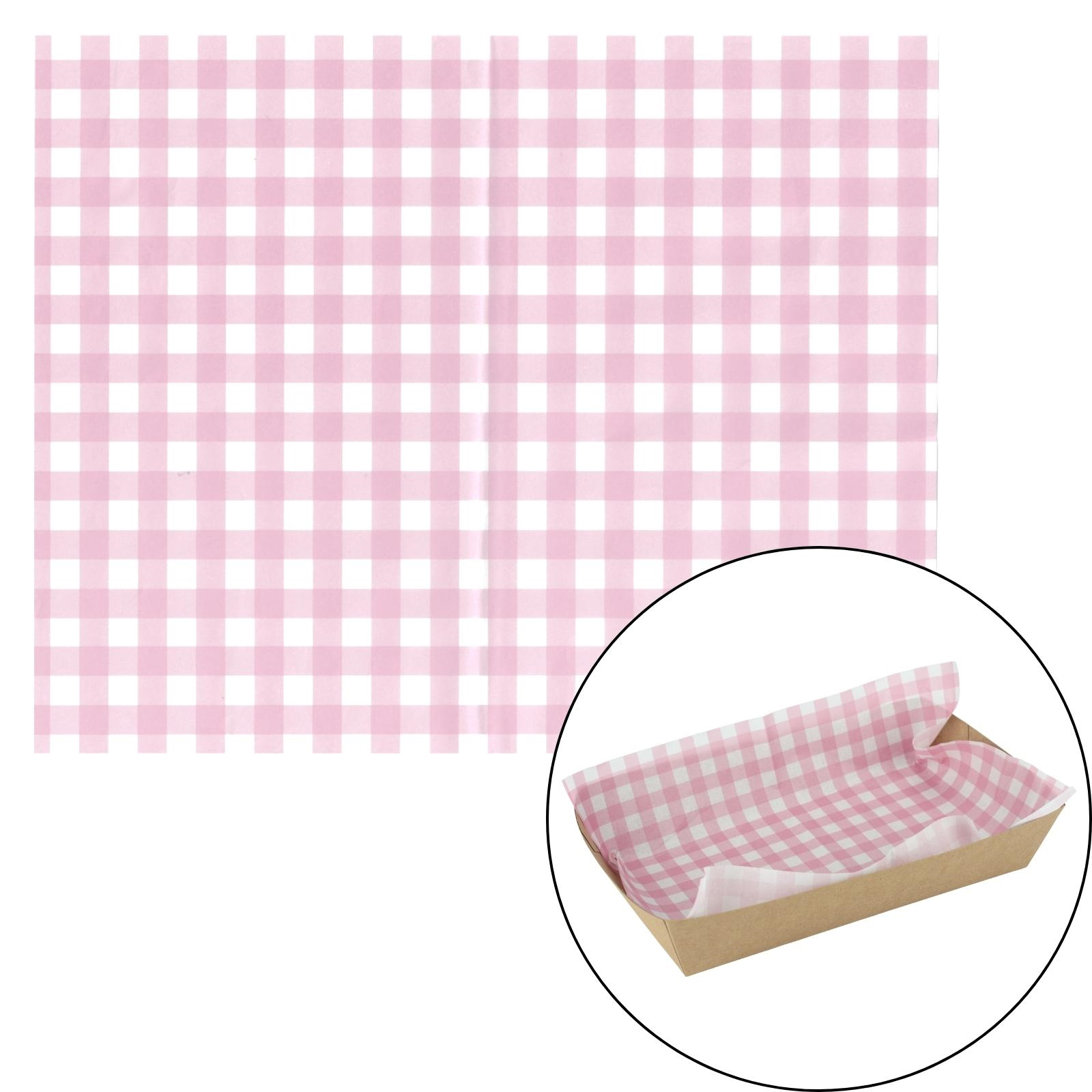 Pink Gingham Grease Proof Paper Plate / Tray Liners (8 Sheets)