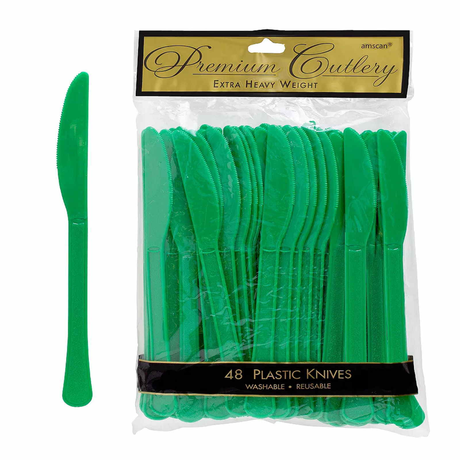 Green Premium Reusable Plastic Knives (Pack of 48)