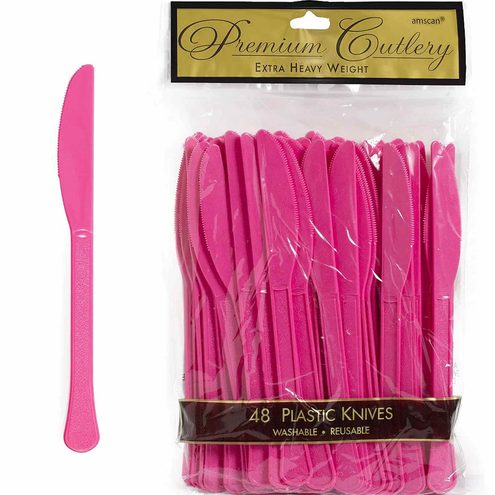 Hot Pink Premium Reusable Plastic Knives (Pack of 48)
