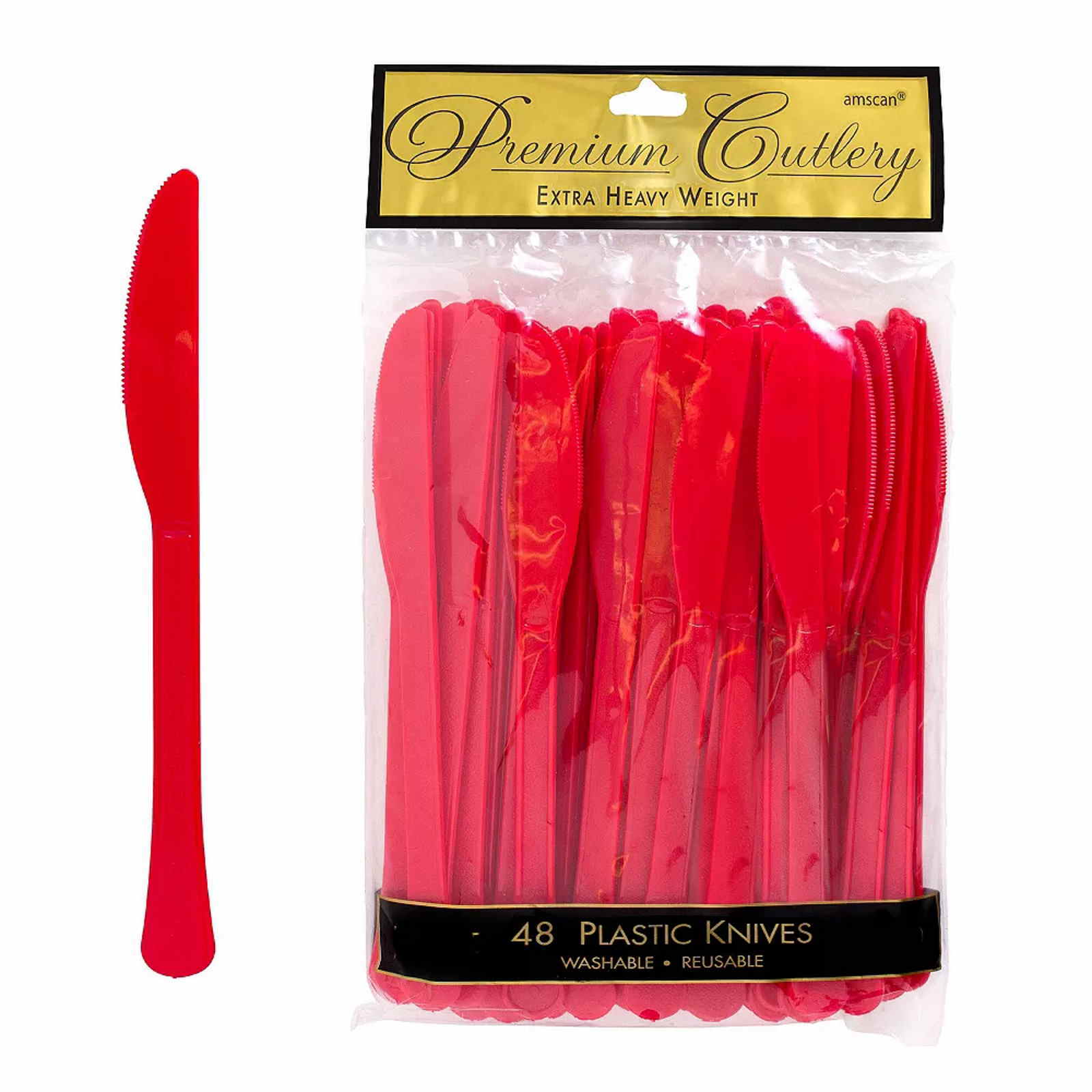 Red Premium Reusable Plastic Knives (Pack of 48)