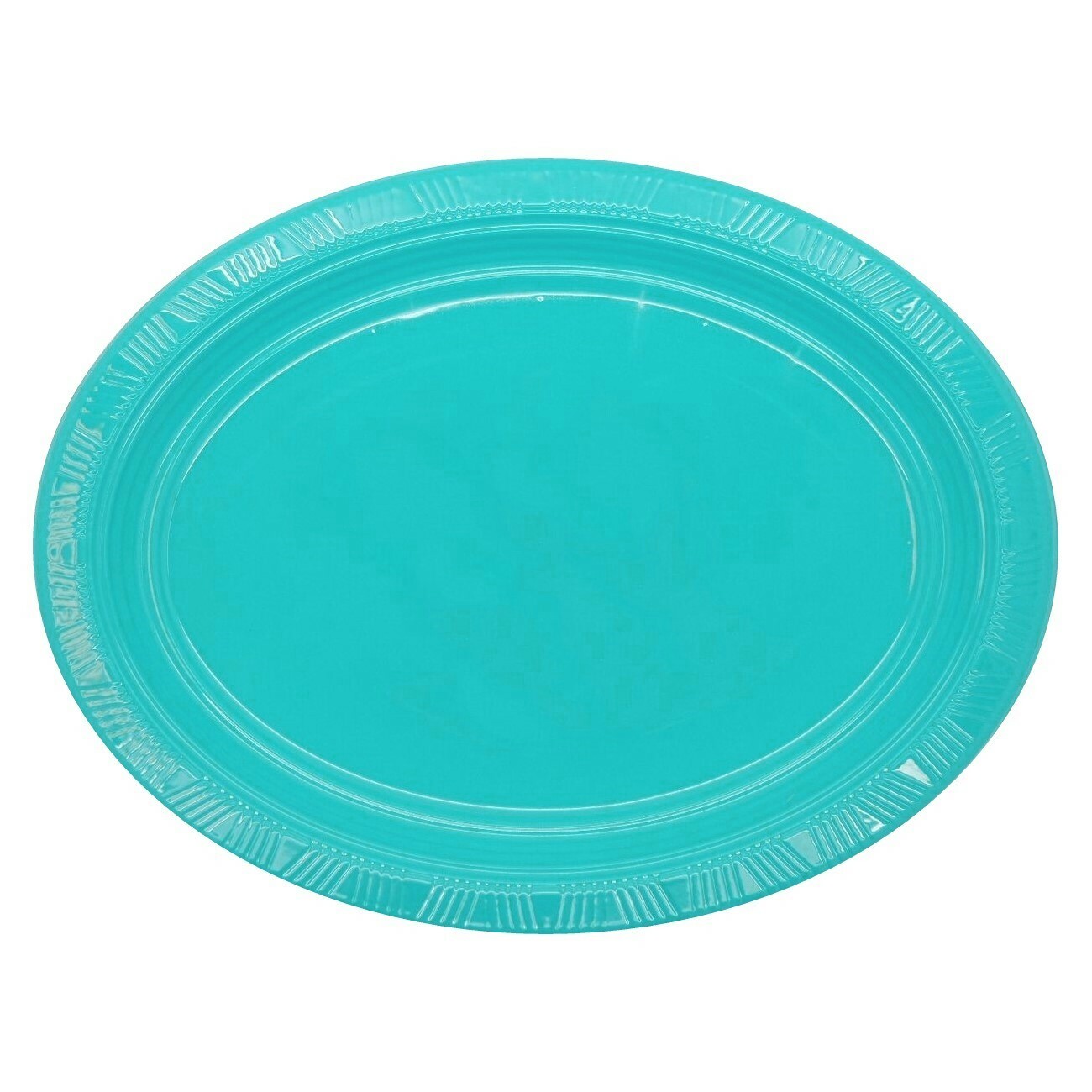 Teal Oval Large Plastic Plates (Pack of 5)