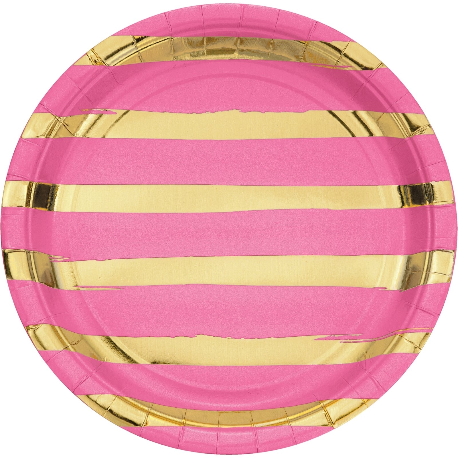 Pink and Gold Foil Stripe Large Paper Plates (Pack of 8)