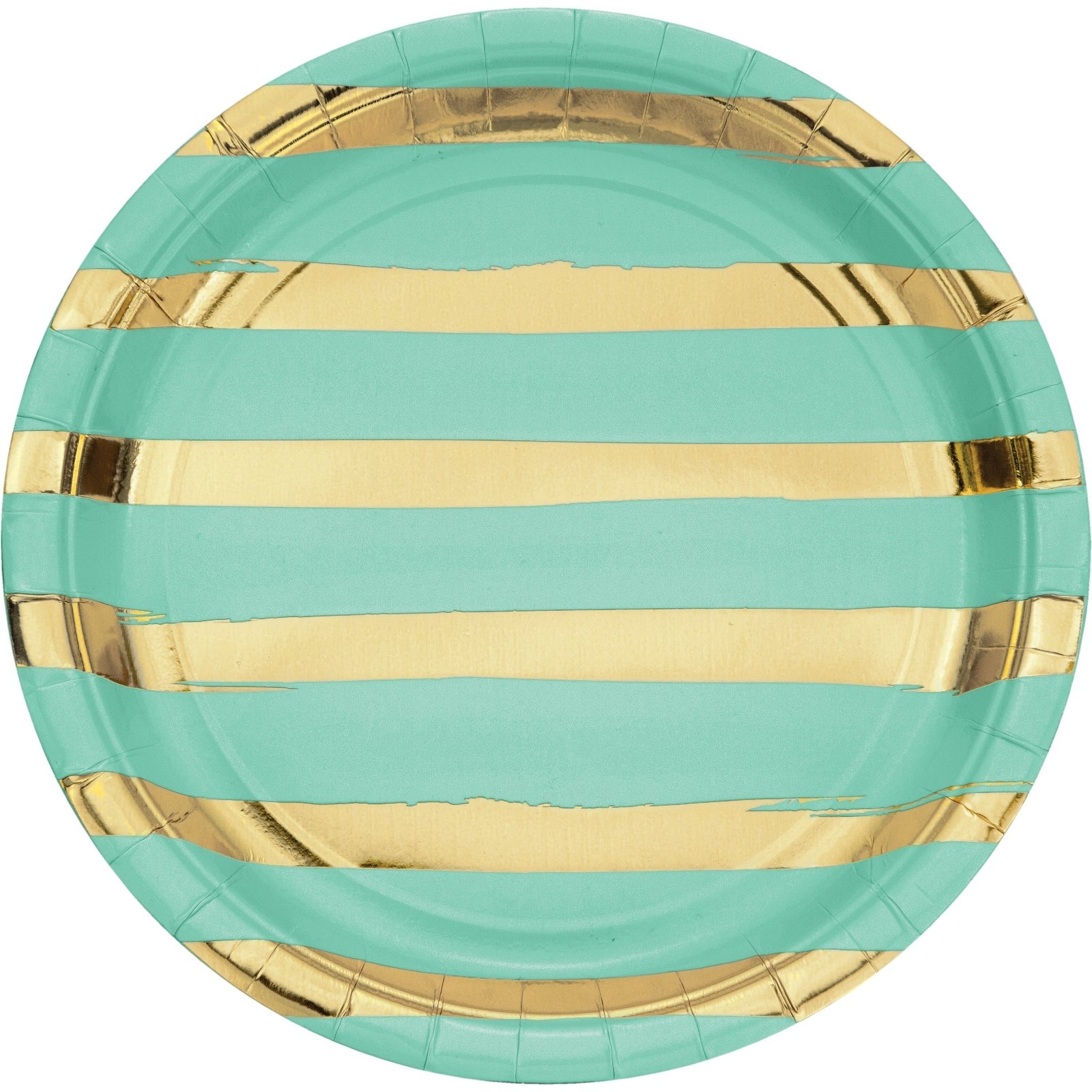 Mint Green and Gold Foil Stripe Large Paper Plates (Pack of 8)