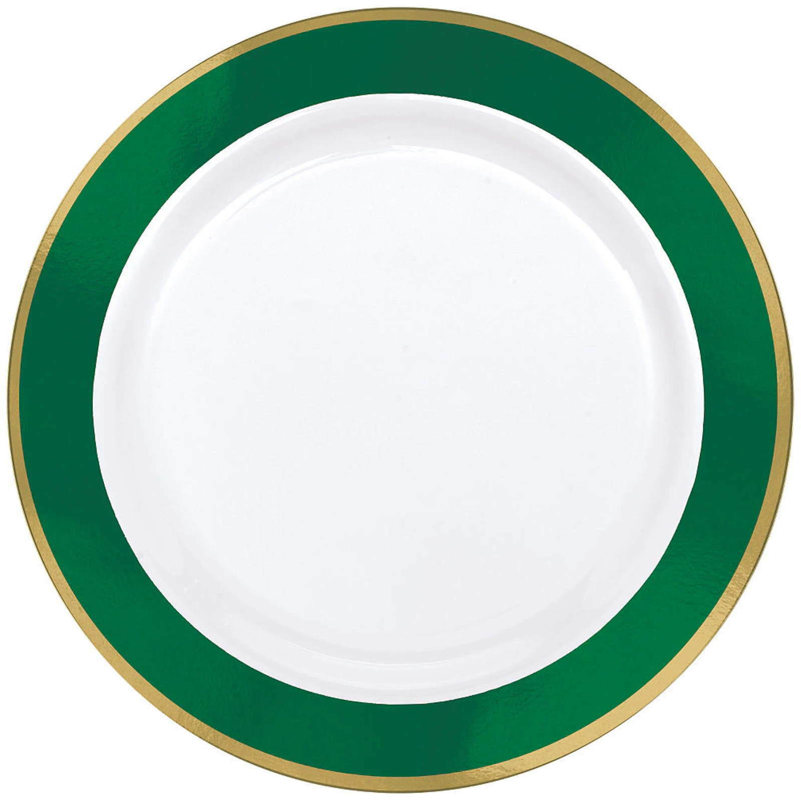 Green Metallic Border Premium Large Plastic Plates (Pack of 10)