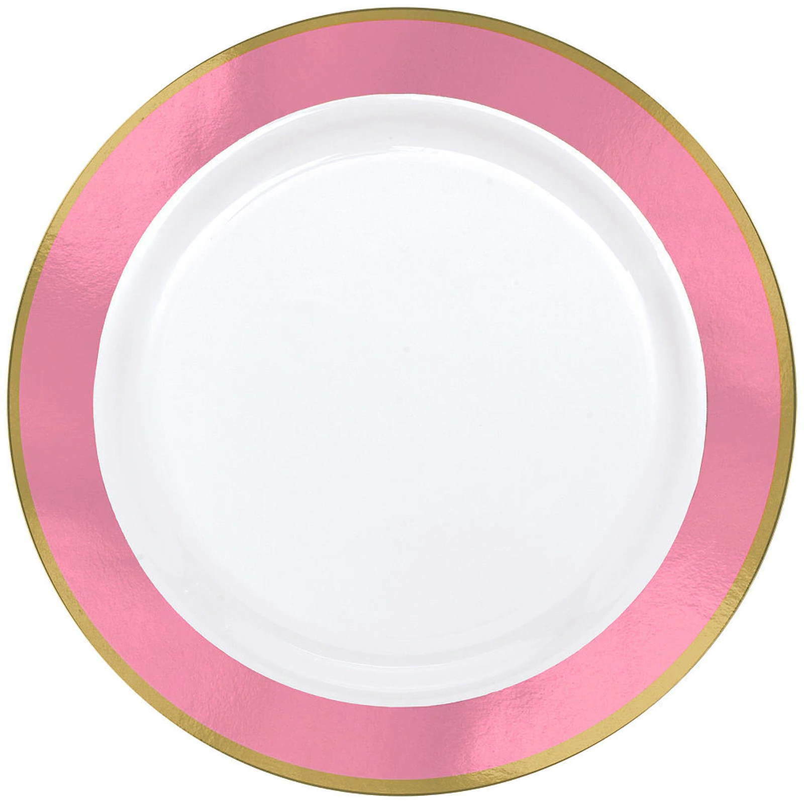 Pink Metallic Border Premium Large Plastic Plates (Pack of 10)