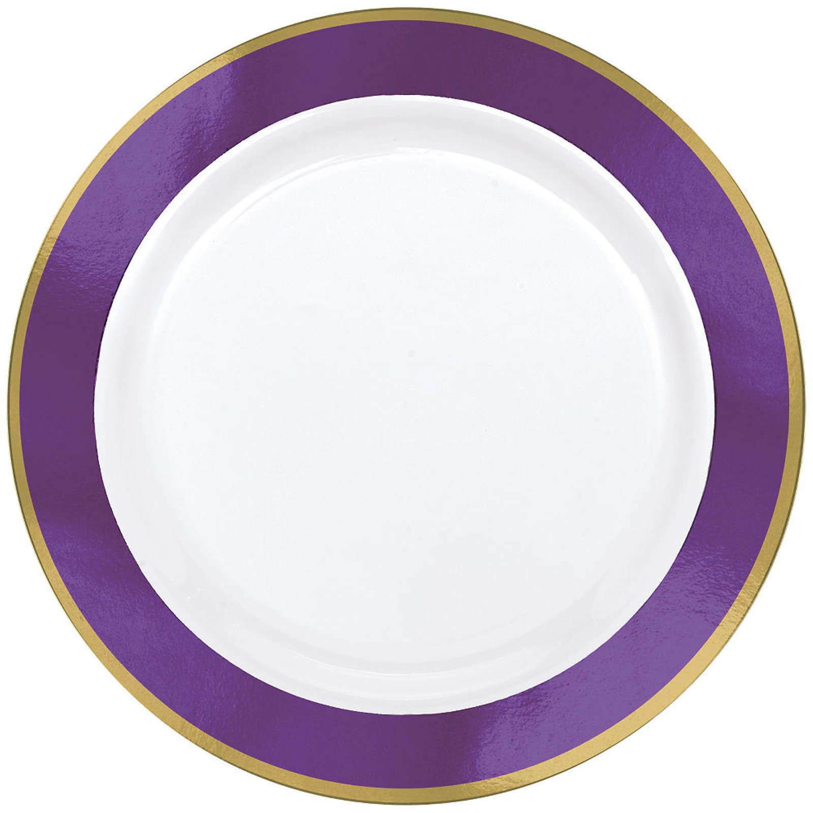 Purple Metallic Border Premium Large Plastic Plates (Pack of 10)