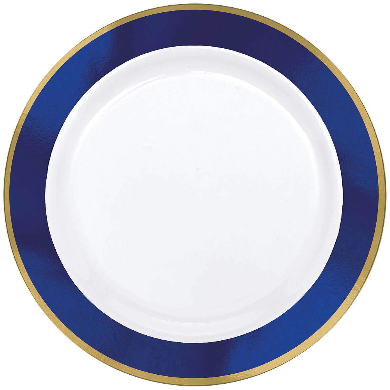 Royal Blue Metallic Border Premium Large Plastic Plates (Pack of 10)
