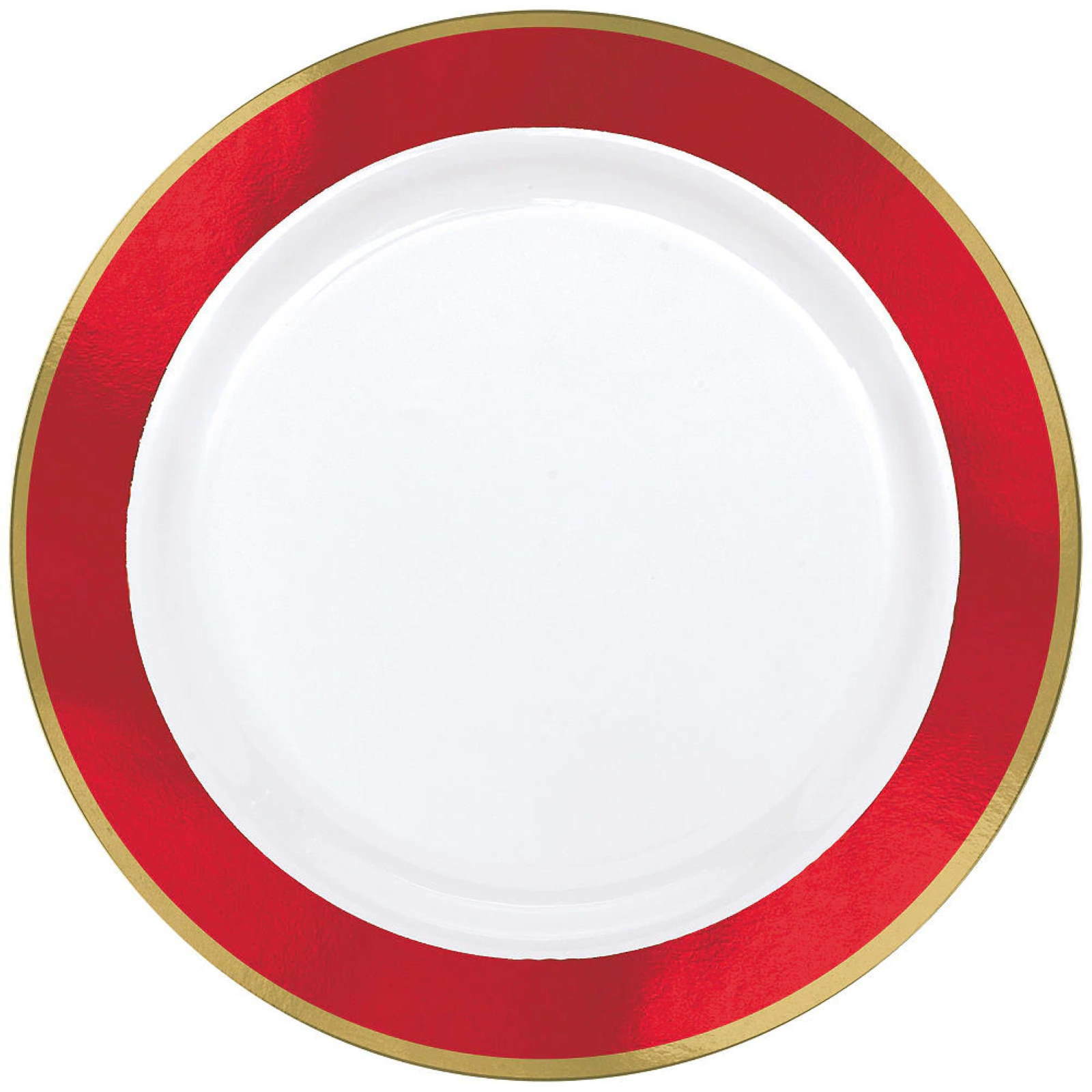 Red Metallic Border Premium Large Plastic Plates (Pack of 10)