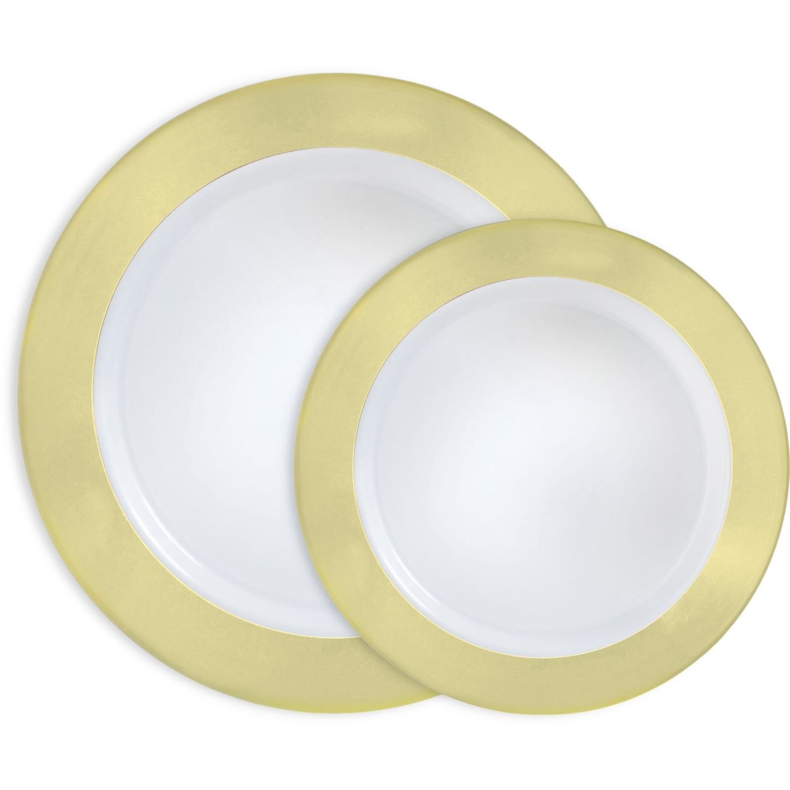 Gold Metallic Border Premium Plastic Plate Set (For 10 Guests)