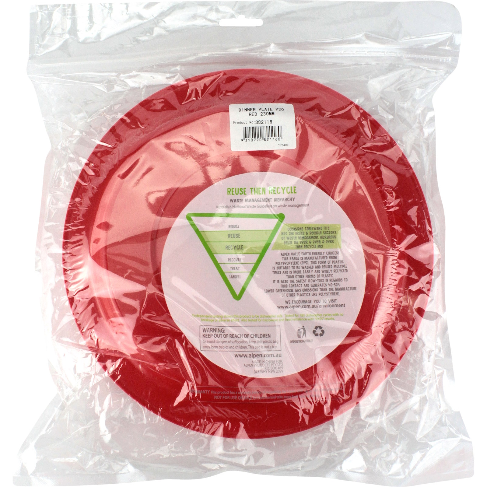 Red 23cm Plastic Reusable Plates (Pack of 25) Red Coloured Party