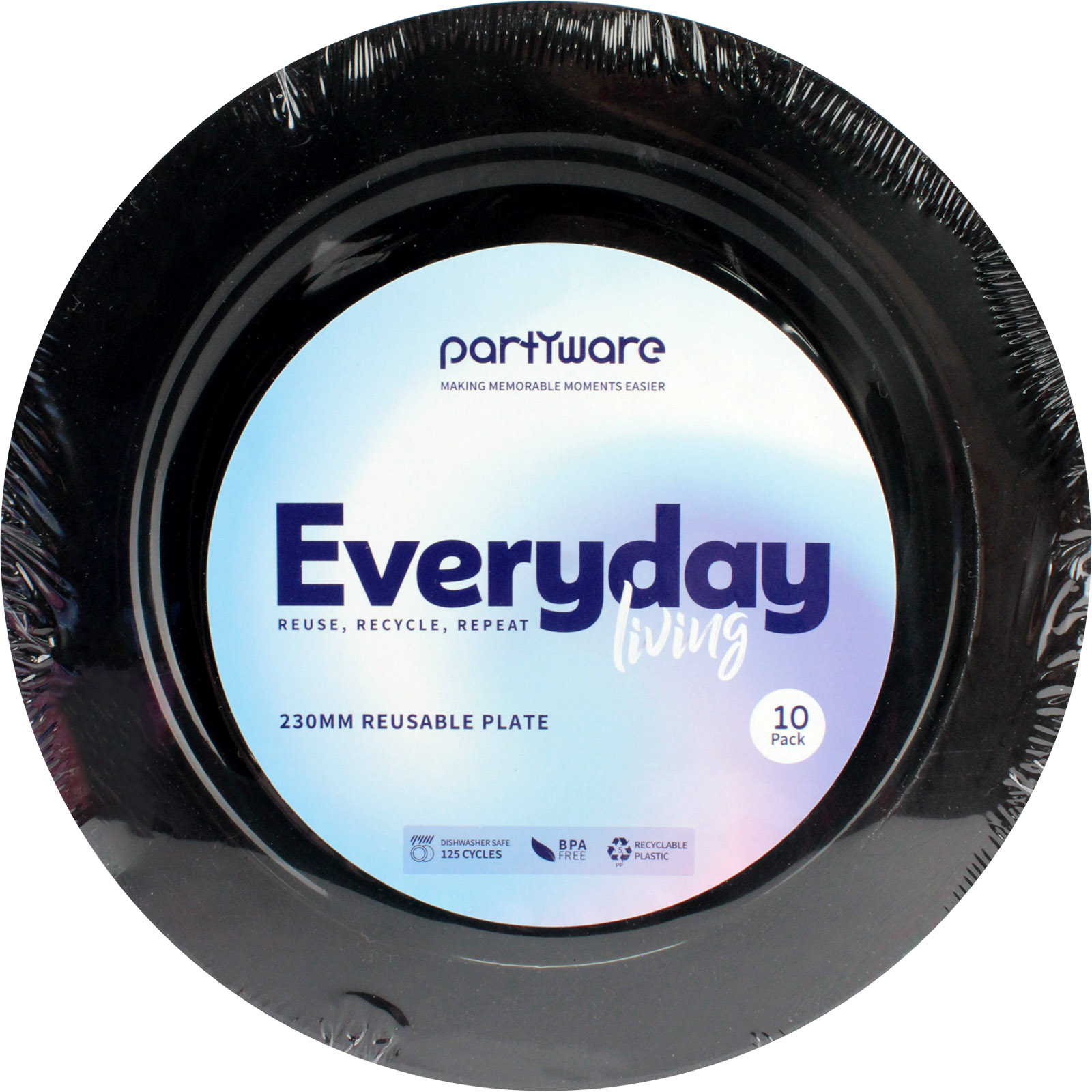 Black 23cm Plastic Reusable Plates (Pack of 10) Black Party Supplies