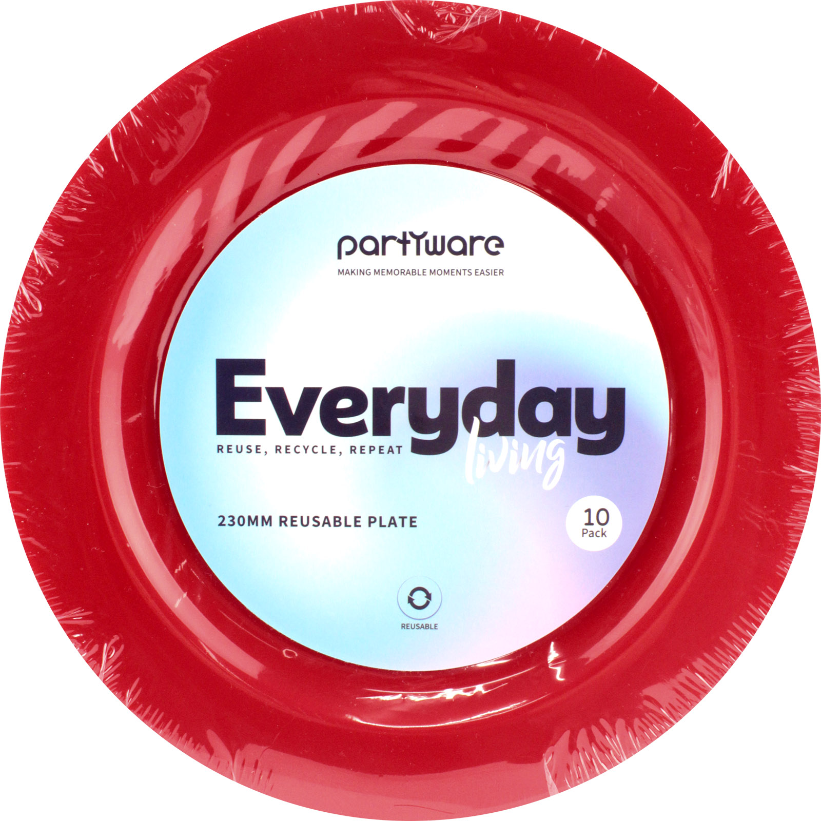 Red 23cm Plastic Reusable Plates (Pack of 10) Red Coloured Party