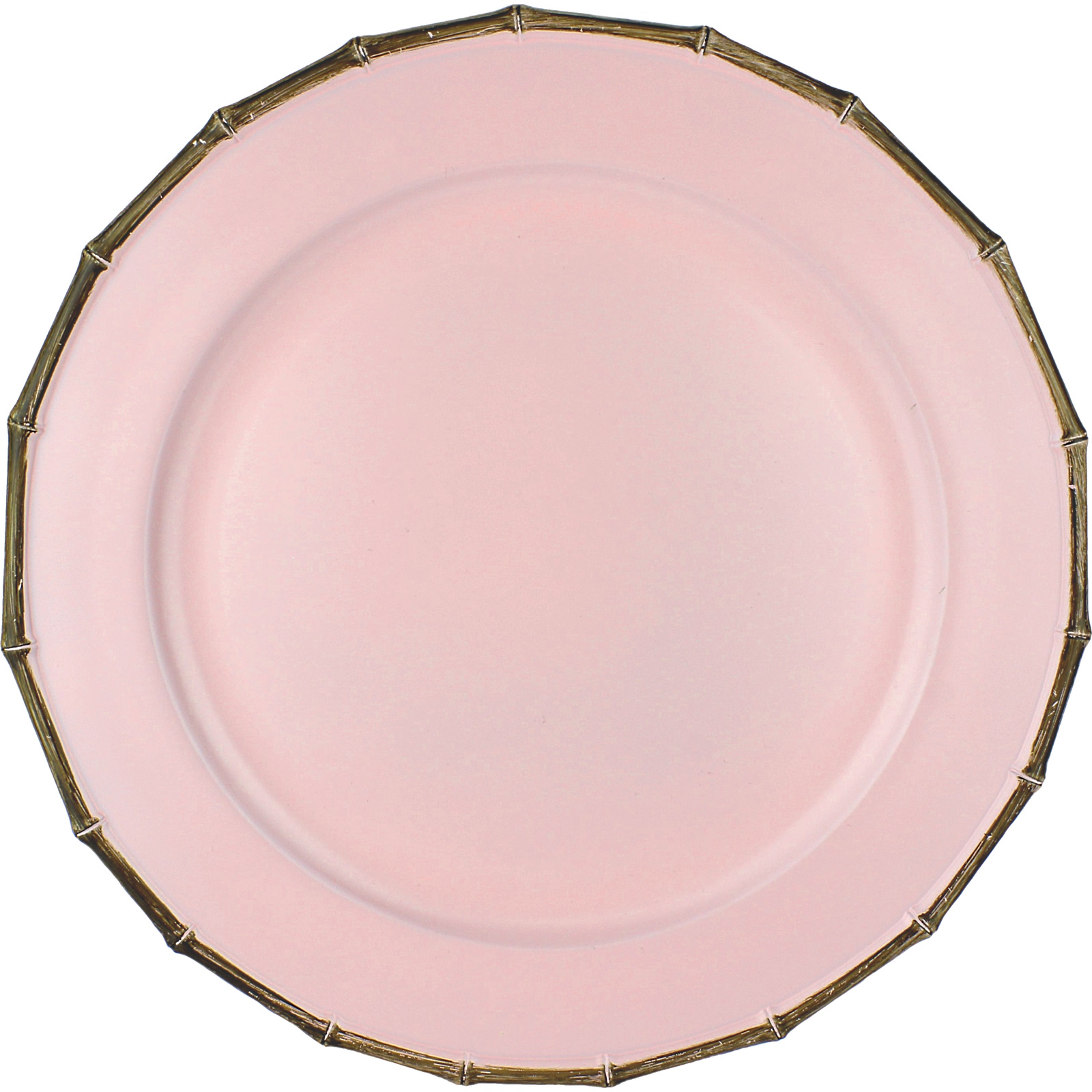 Pink Plastic Decorative Charger Platter with Bamboo Look Border