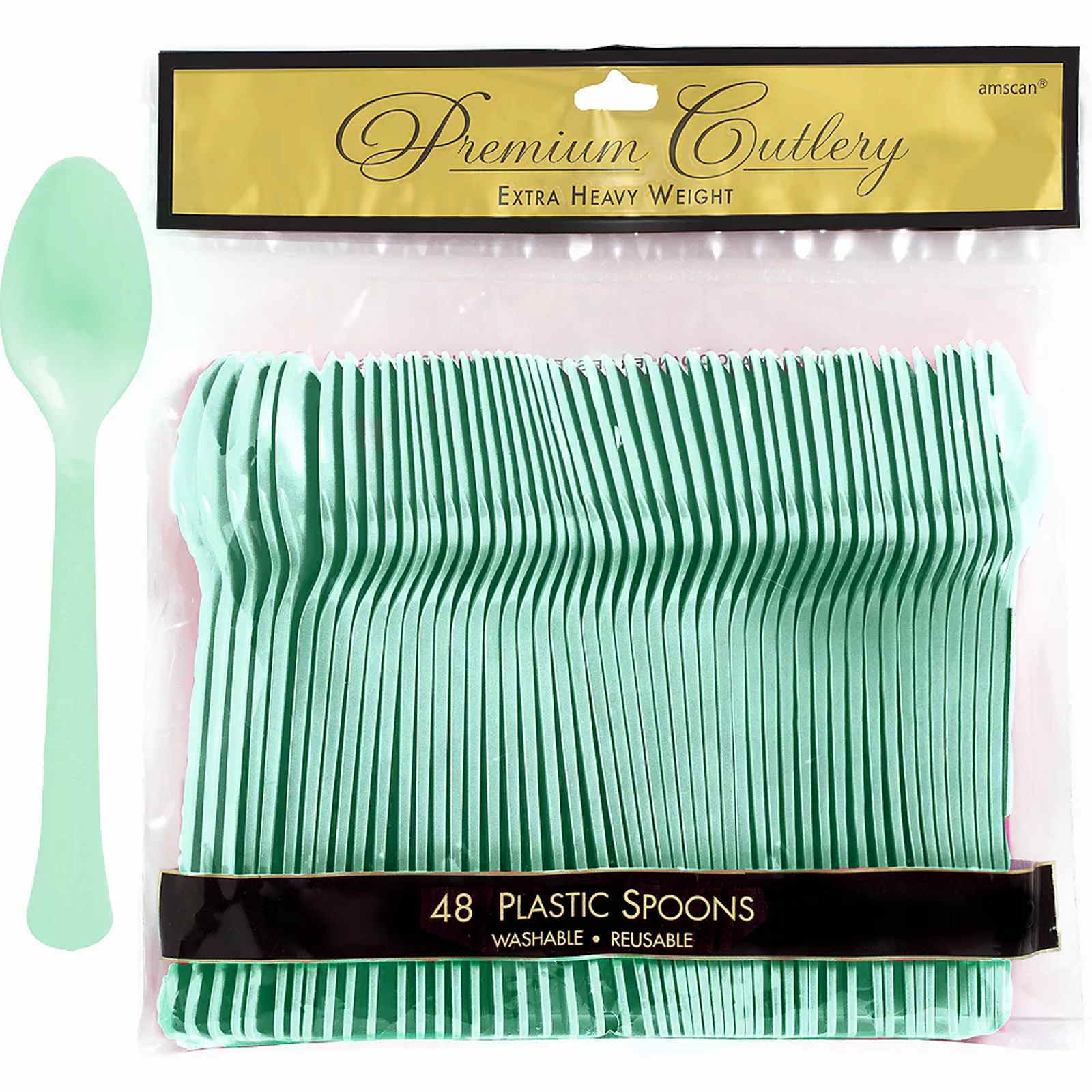Mint Green Premium Reusable Plastic Spoons (Pack of 48)