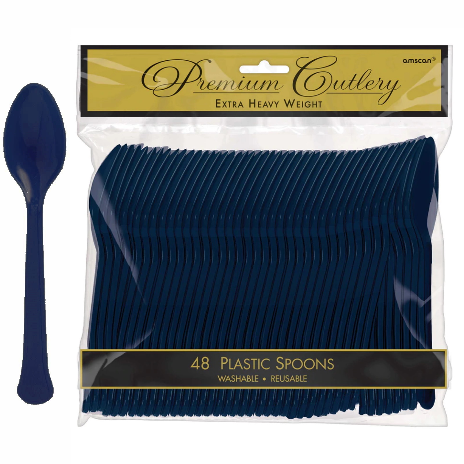 Navy Blue Premium Reusable Plastic Spoons (Pack of 48) Navy Blue