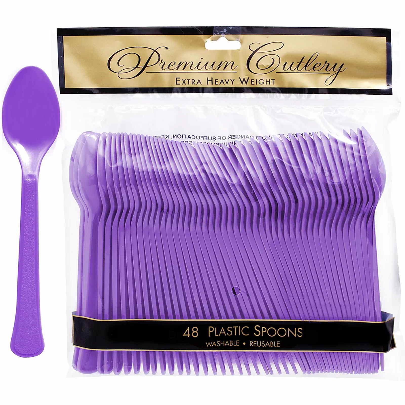 Purple Premium Reusable Plastic Spoons (Pack of 48)
