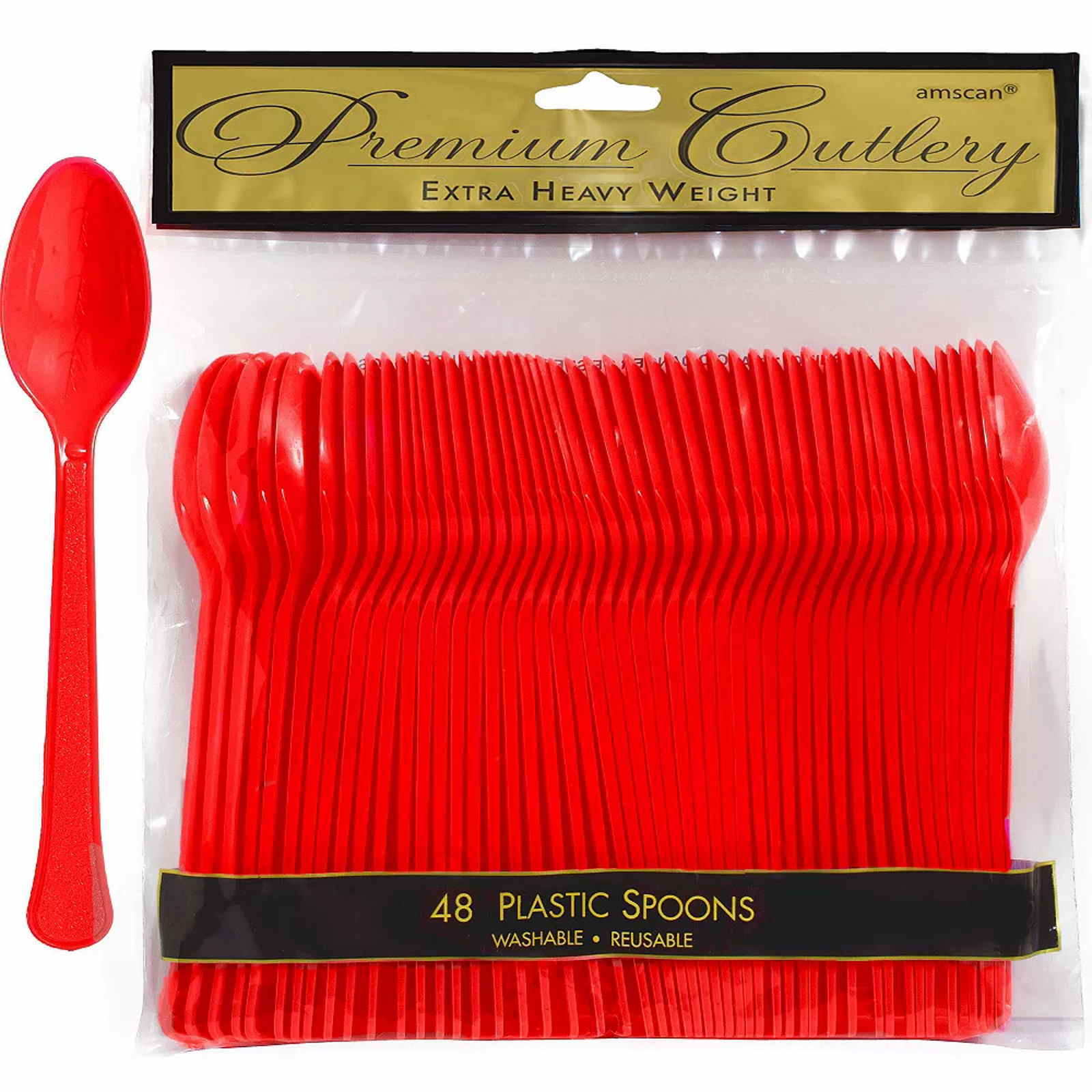 Red Premium Reusable Plastic Spoons (Pack of 48)
