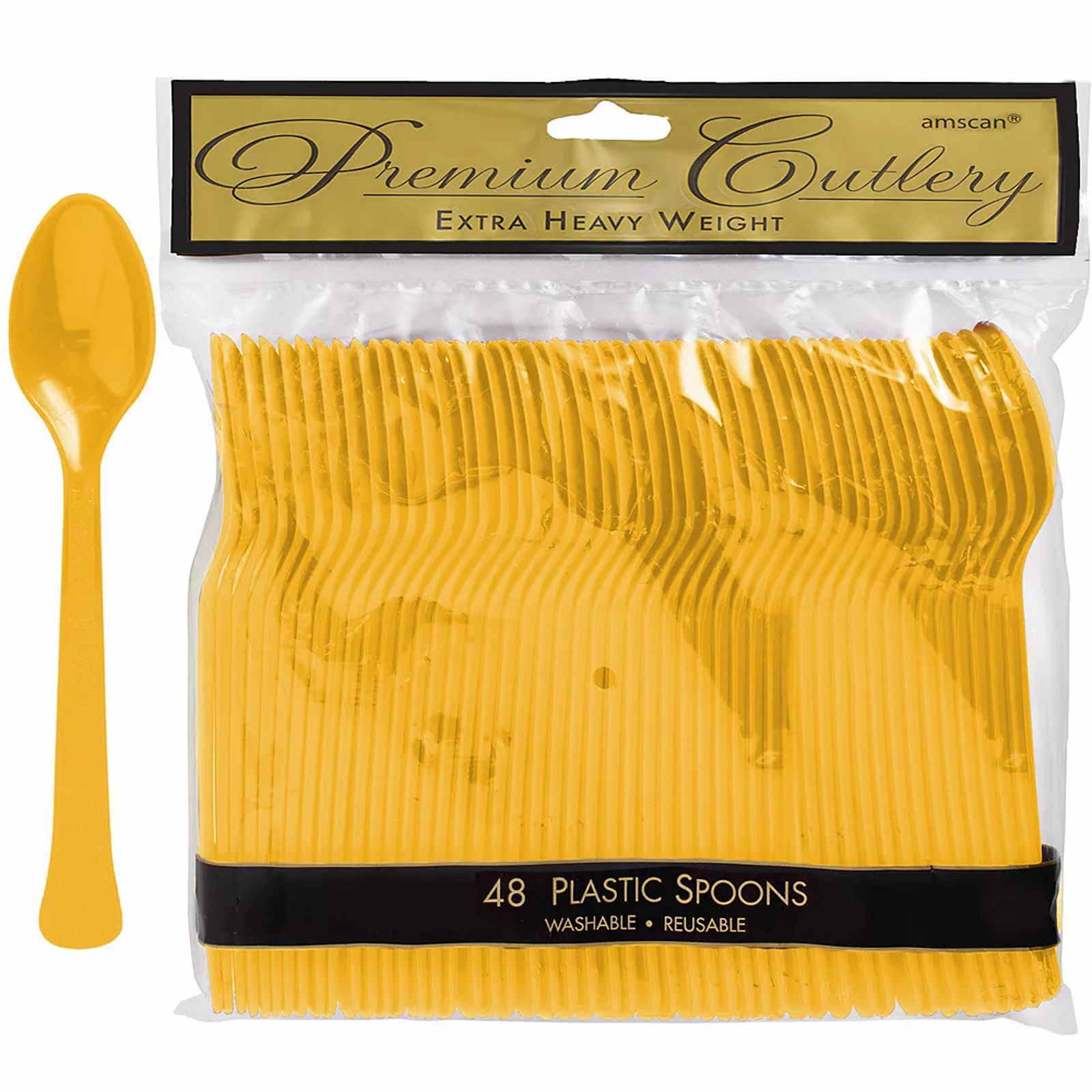 Yellow Premium Reusable Plastic Spoons (Pack of 48)