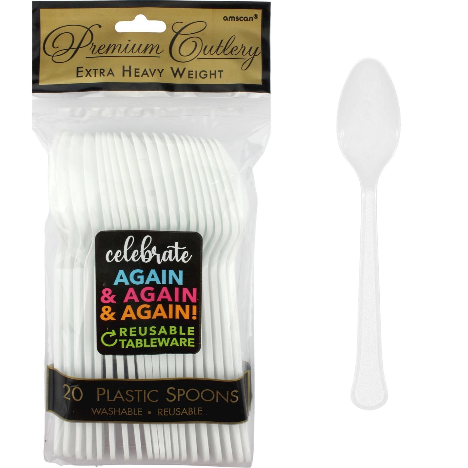 White Plastic Reusable Spoons (Pack of 20)