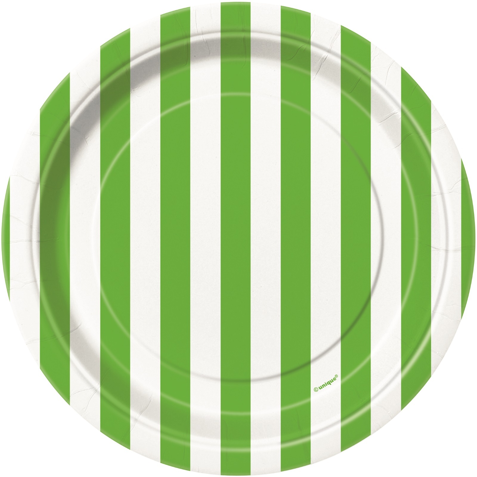 Lime Green and White Striped Small Paper Plates (Pack of 8)