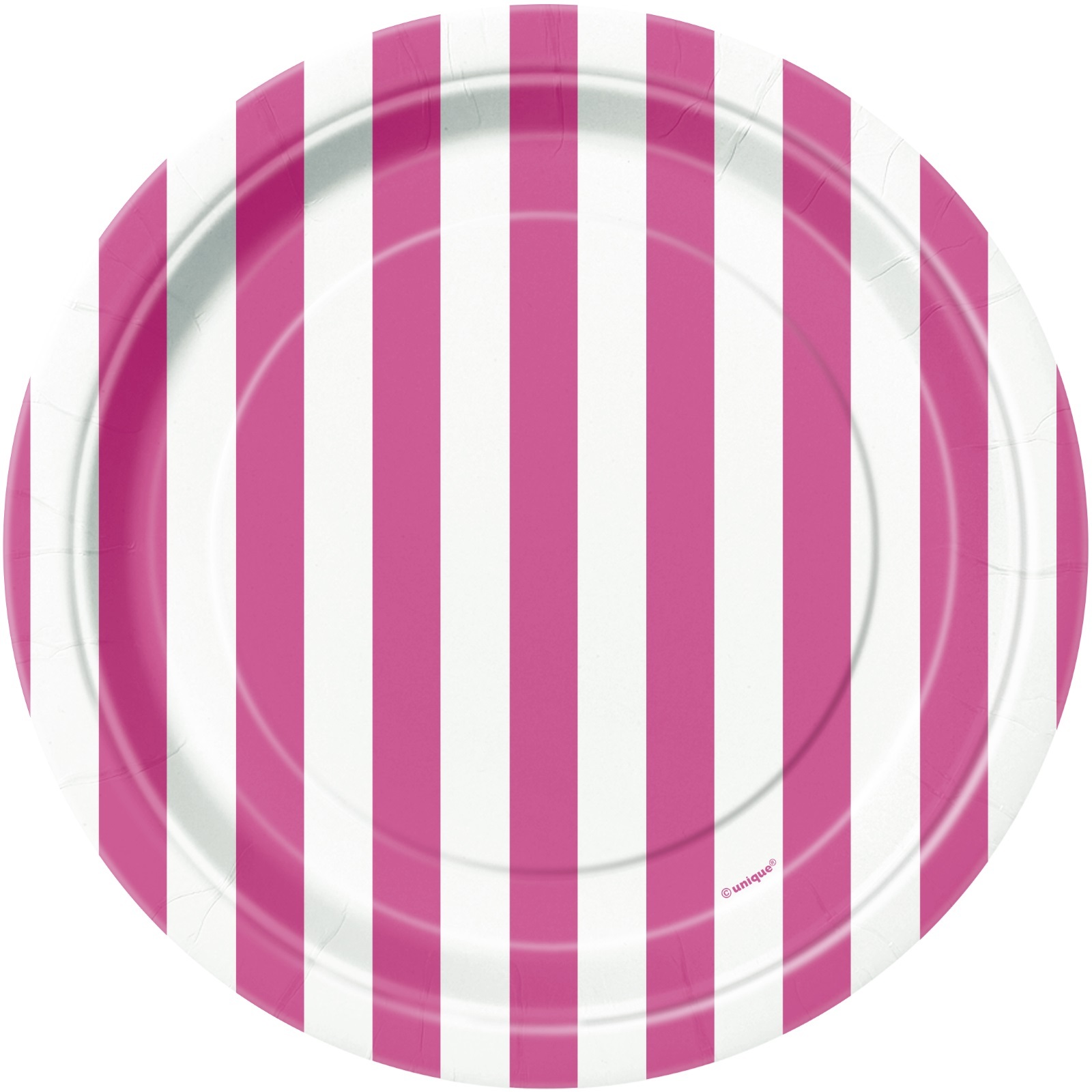 Hot Pink and White Striped Small Paper Plates (Pack of 8)