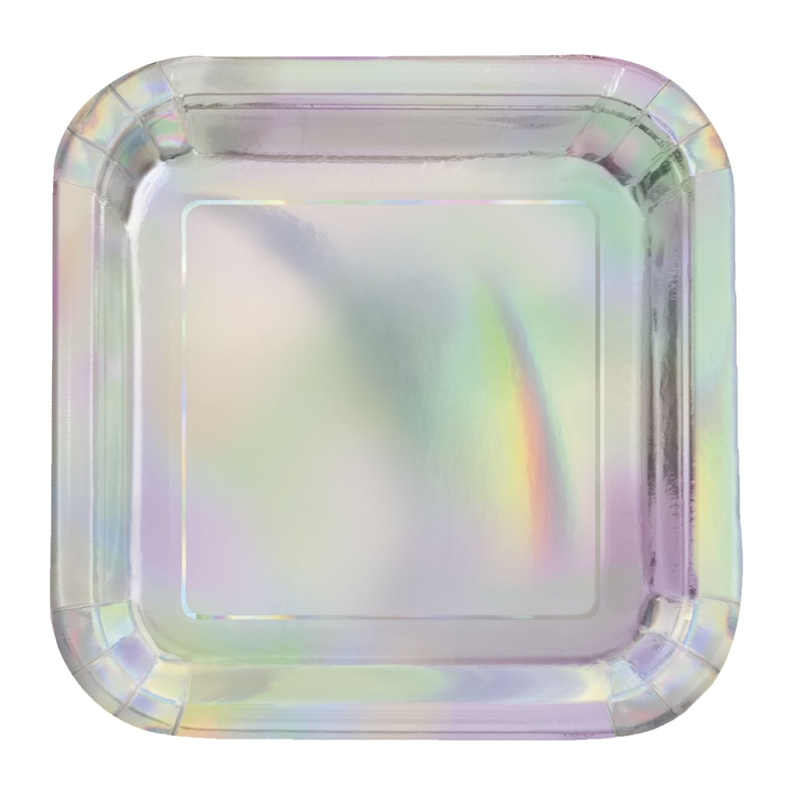 Iridescent Small Square Silver Paper Plates (Pack of 8)