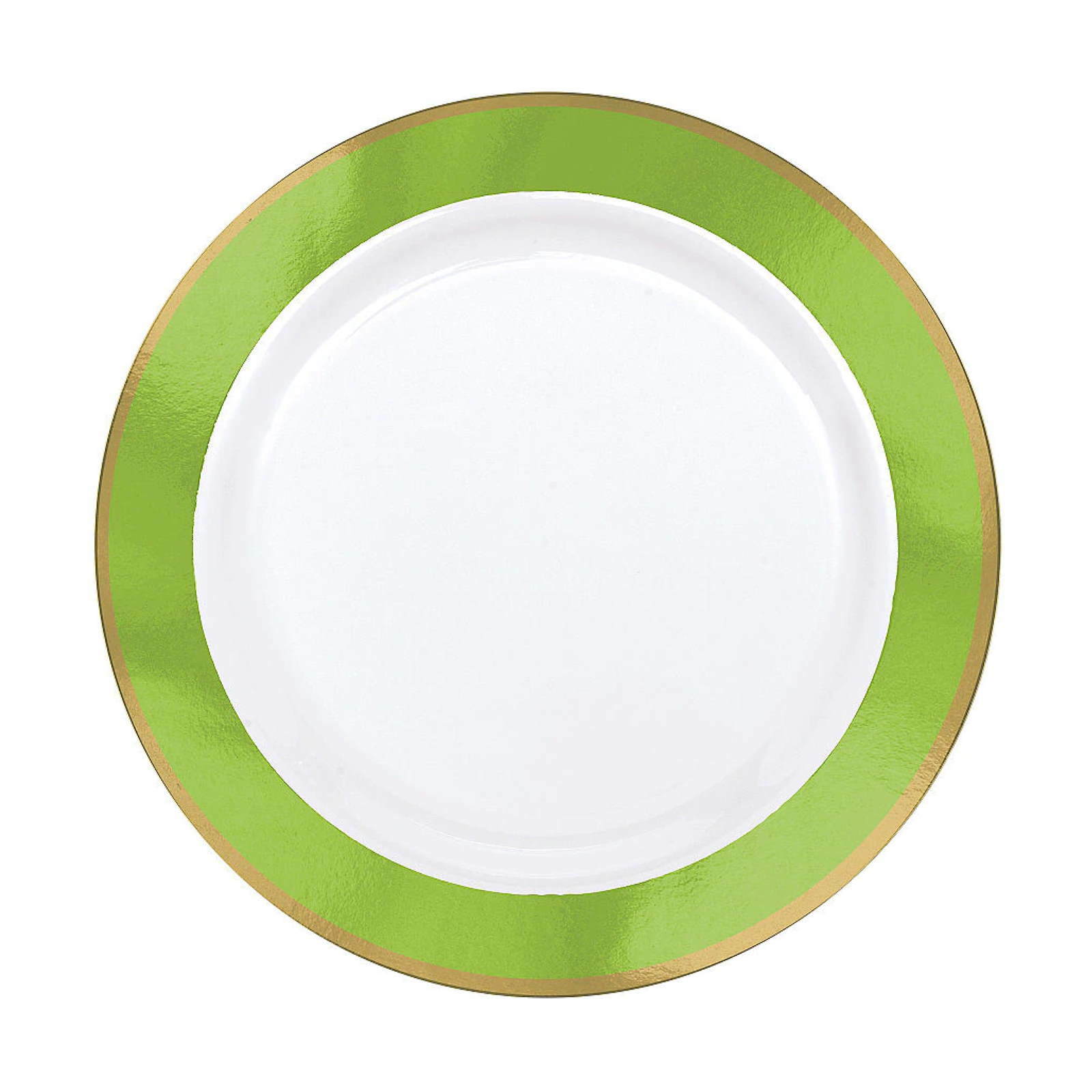 Lime Green Metallic Border Premium Small Plastic Plates (Pack of 10)