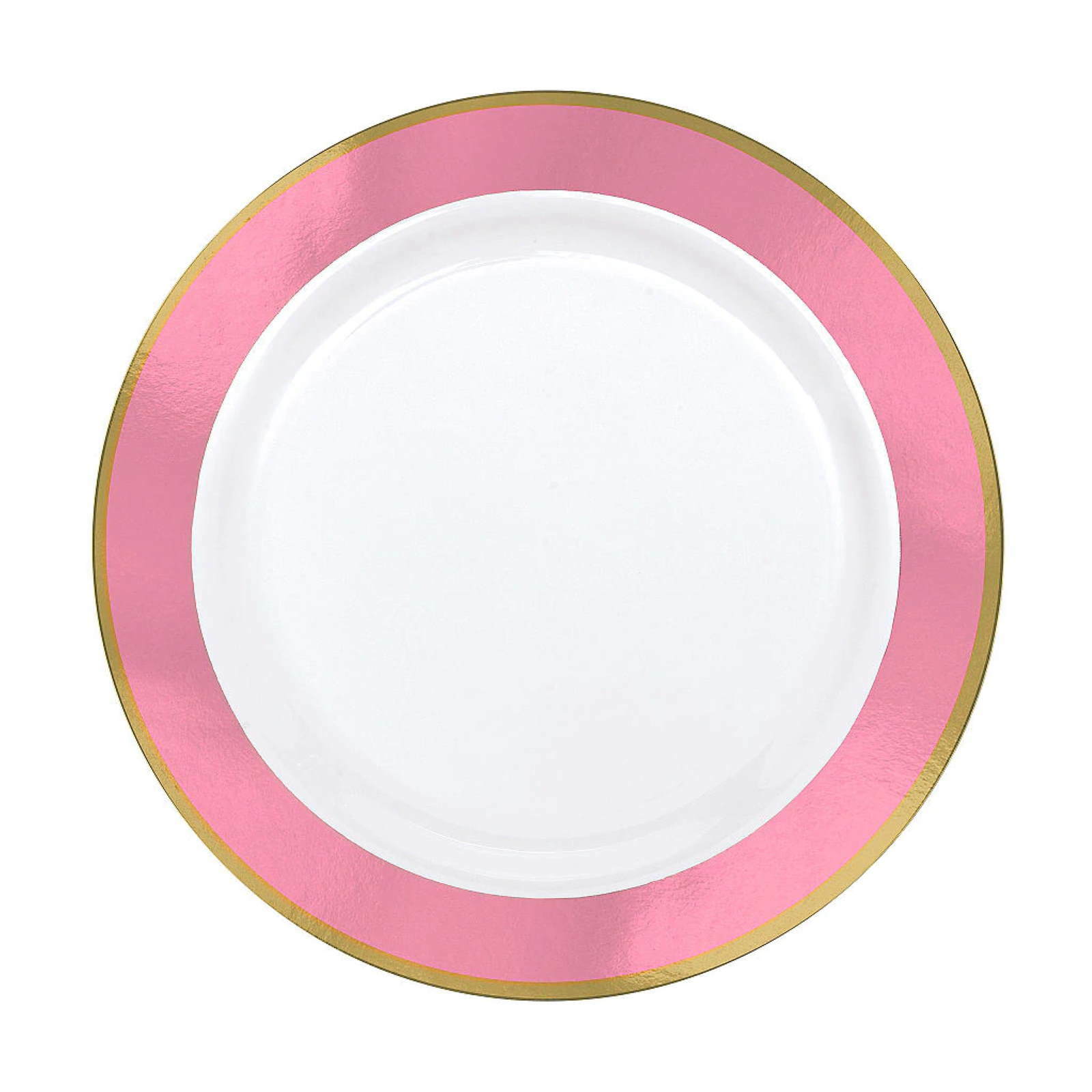Pink Metallic Border Premium Small Plastic Plates (Pack of 10)