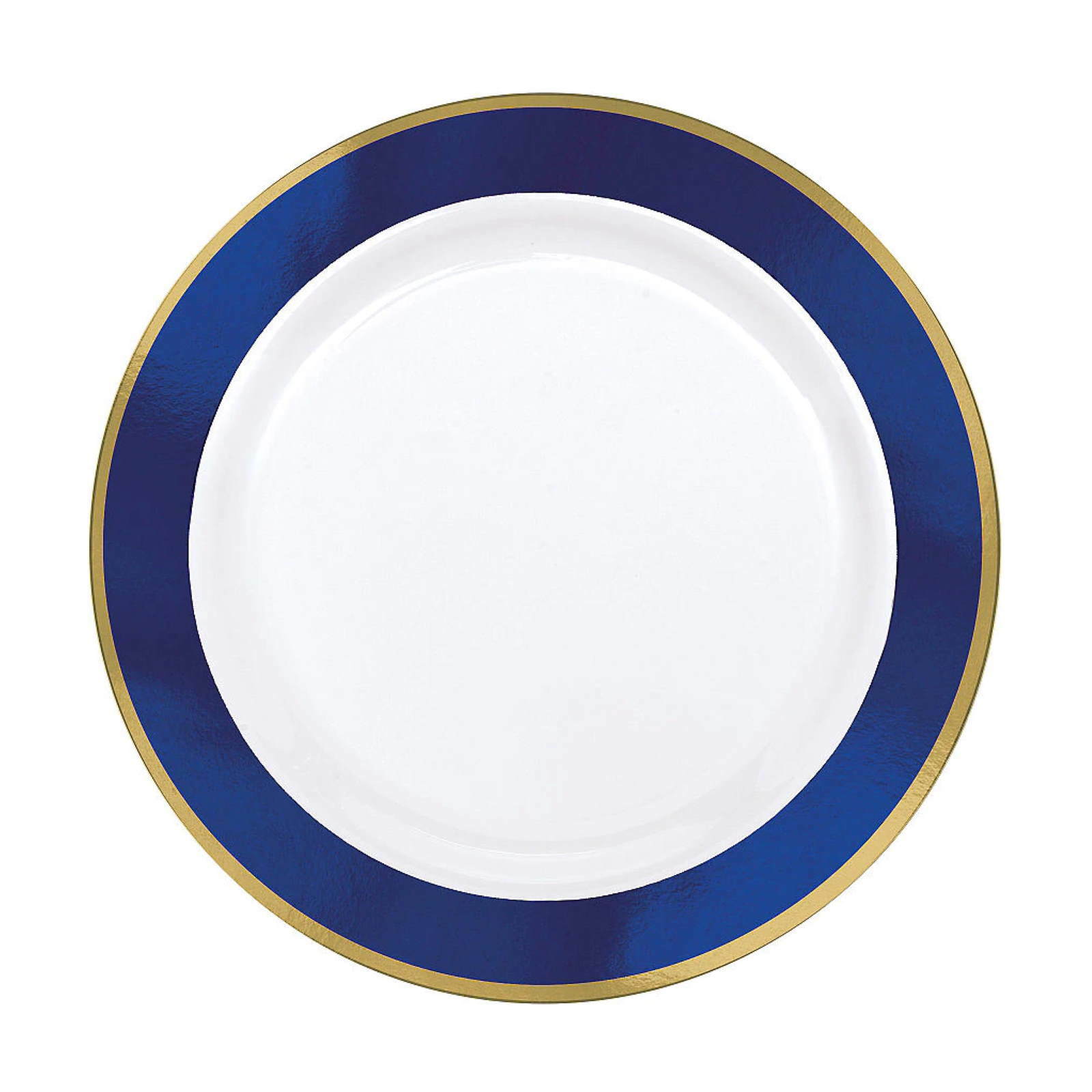 Royal Blue Metallic Border Premium Small Plastic Plates (Pack of 10)
