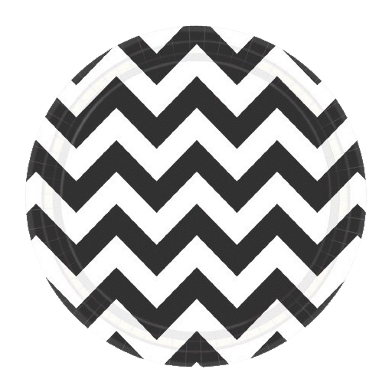 Black Chevron Small Round Paper Plates 18cm (Pack of 8)