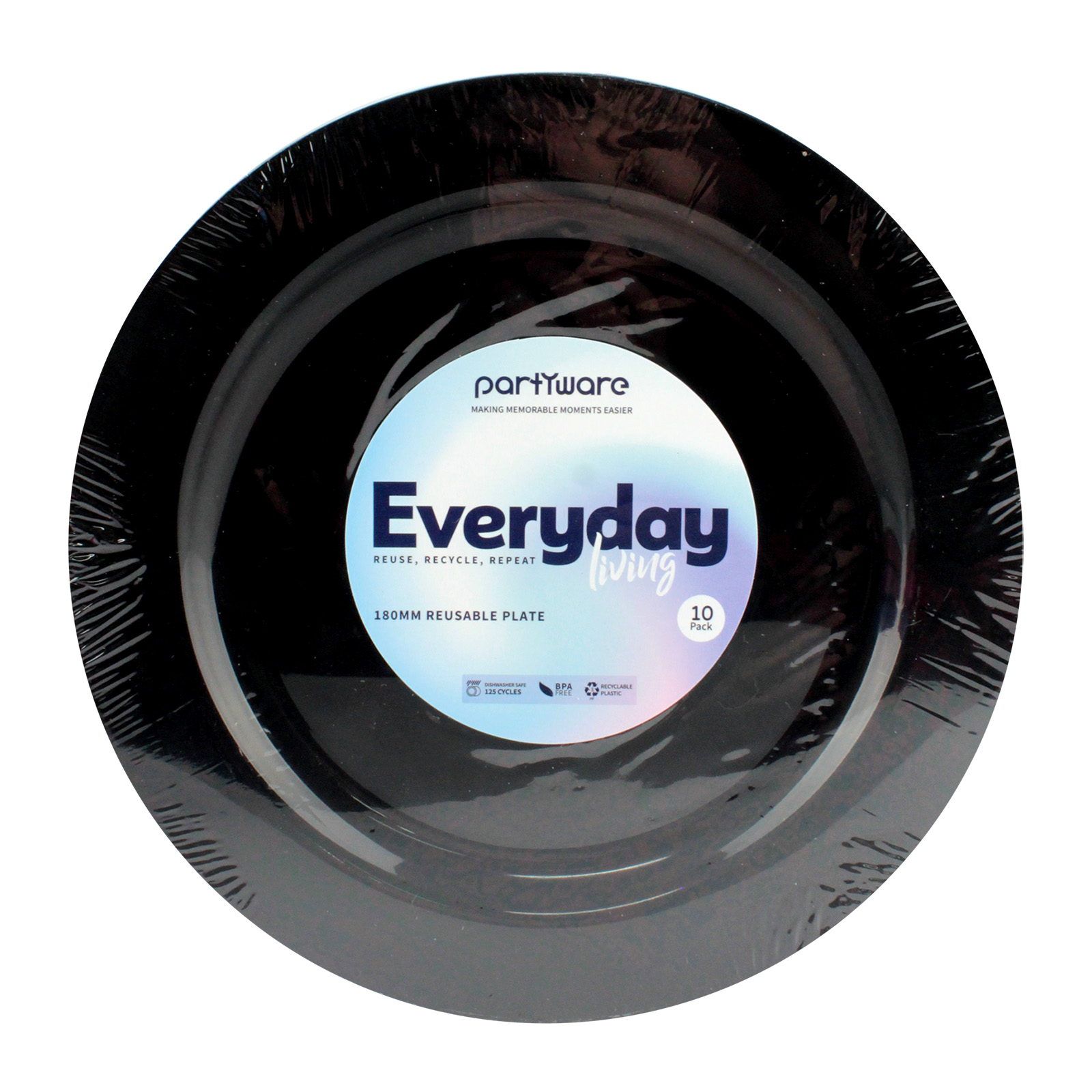 Black 18cm Plastic Reusable Plates (Pack of 10) Black Party Supplies