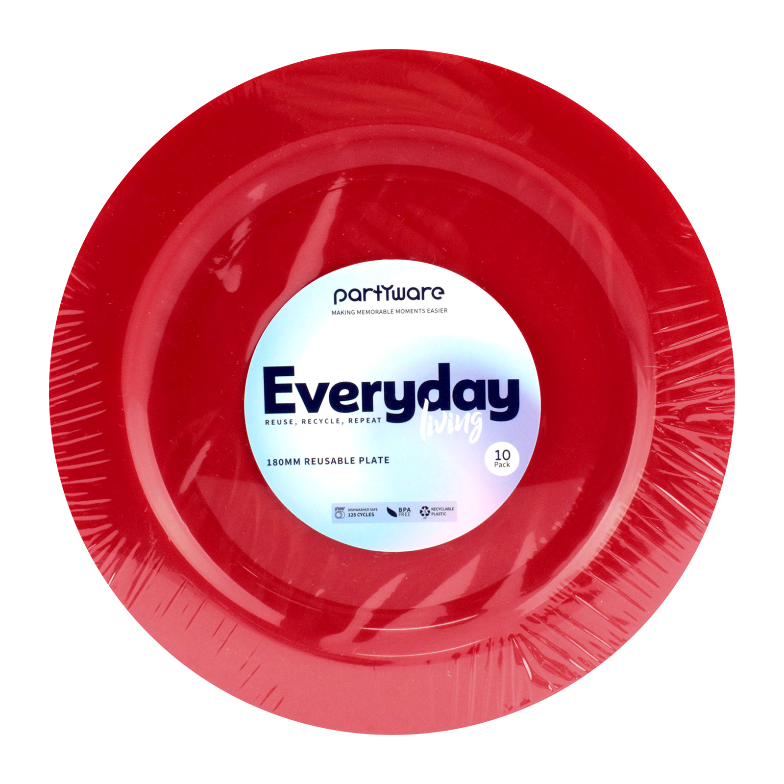 Red 18cm Plastic Reusable Plates (Pack of 10) Red Coloured Party