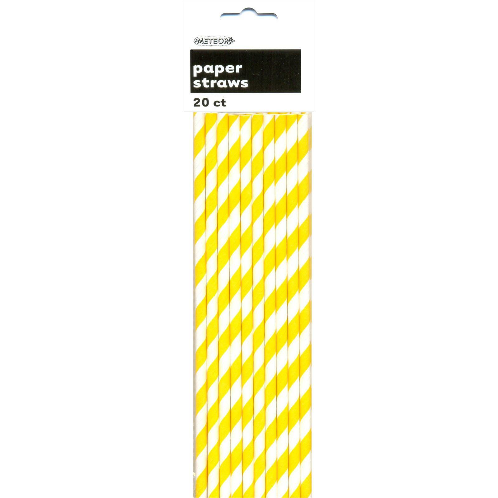 Yellow and White Striped Paper Straws (Pack of 20)