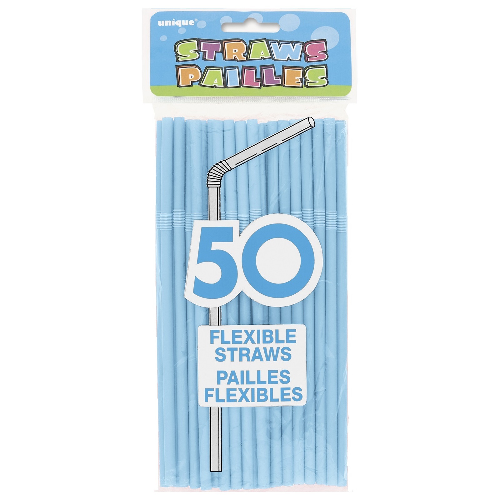 Light Blue Plastic Drinking Straws (Pack of 50)