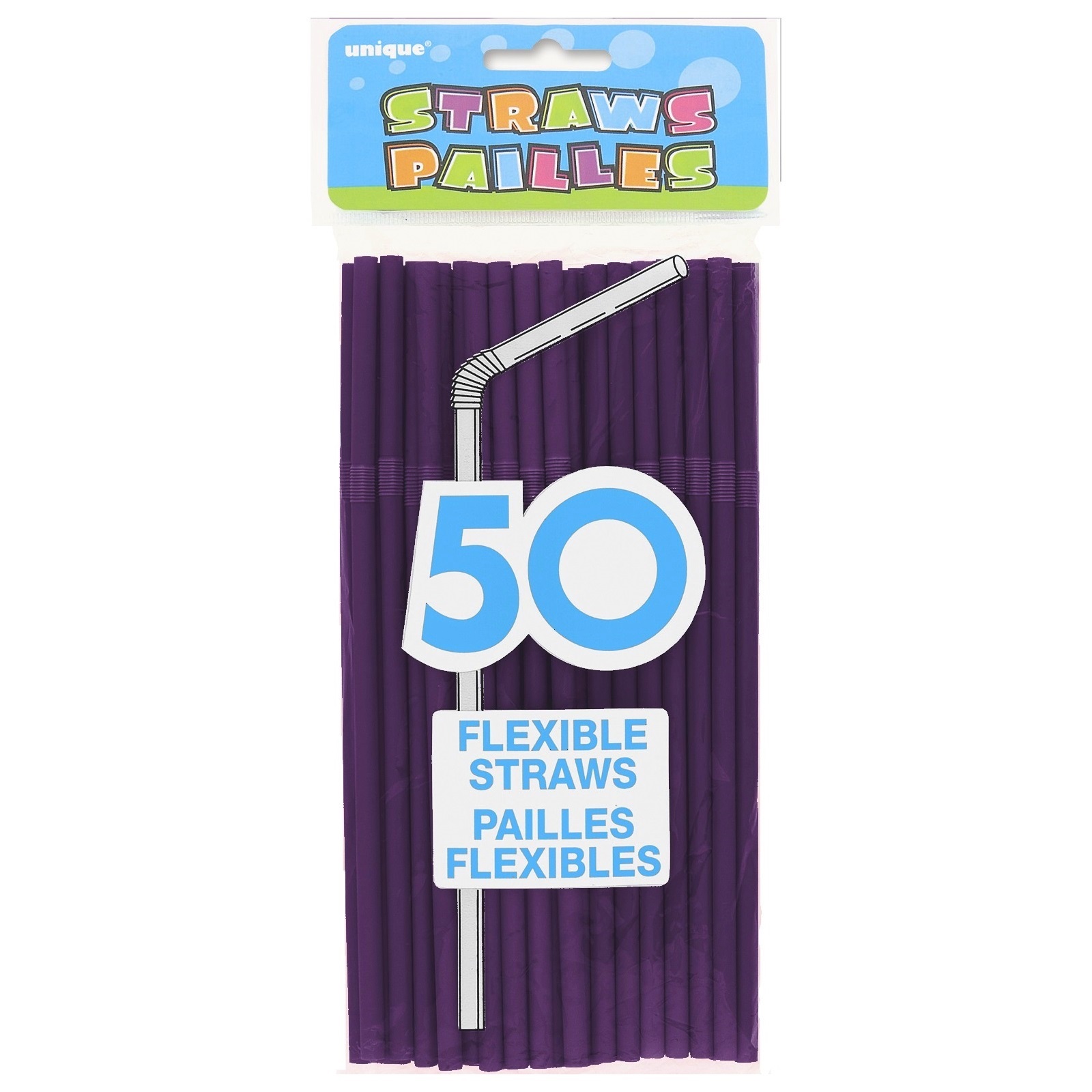 Purple Plastic Drinking Straws (Pack of 50)
