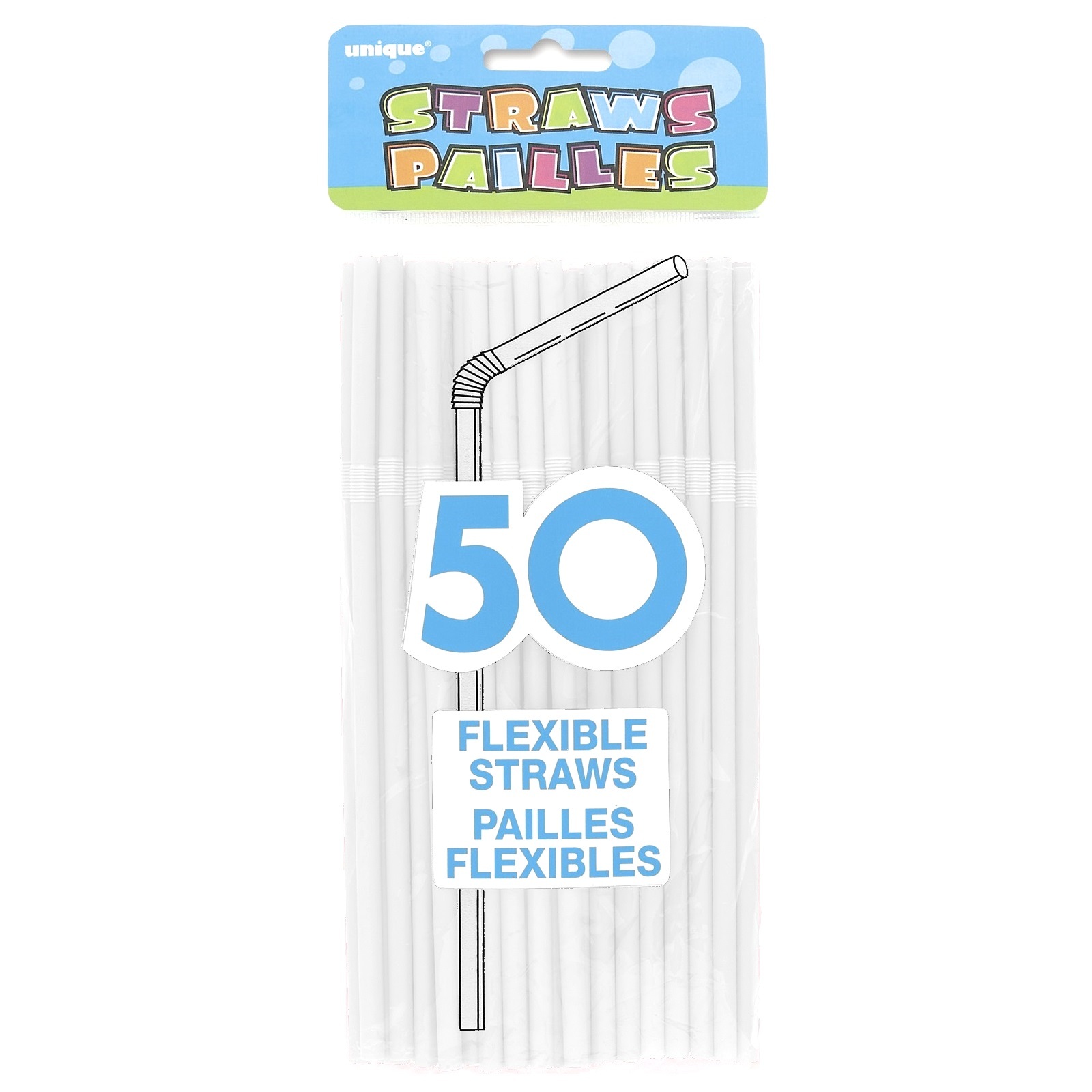 White Plastic Drinking Straws (Pack of 50)