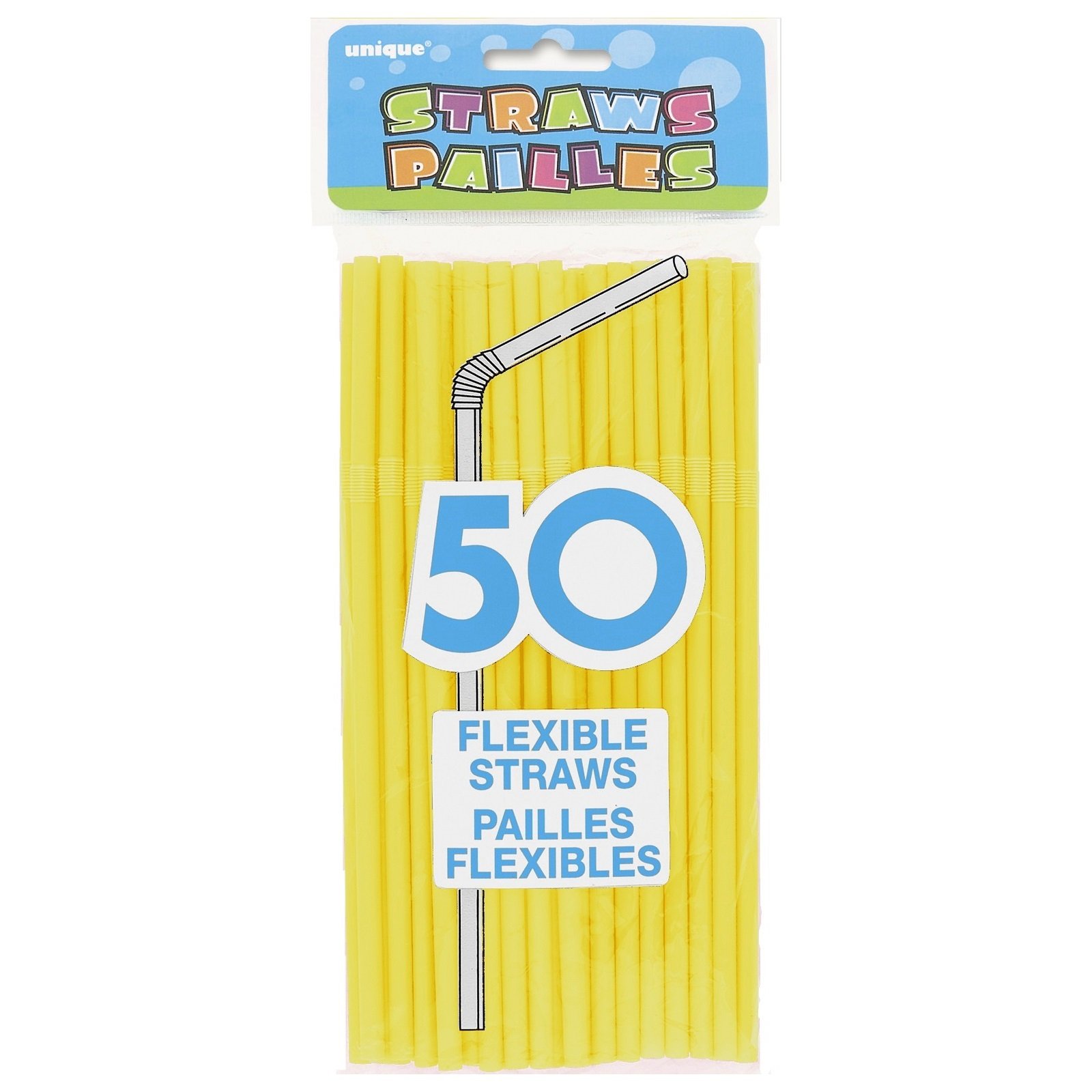Yellow Plastic Drinking Straws (Pack of 50)
